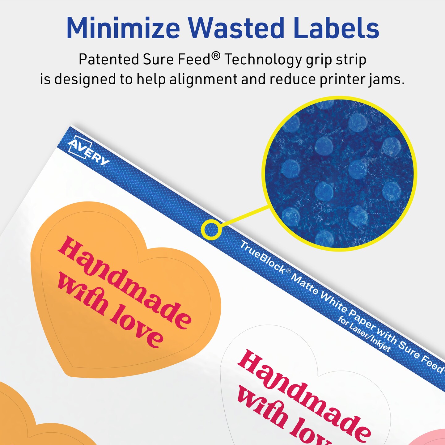 Avery TrueBlock Matte White Paper Labels, 2-9/32" x 1-27/32" Heart