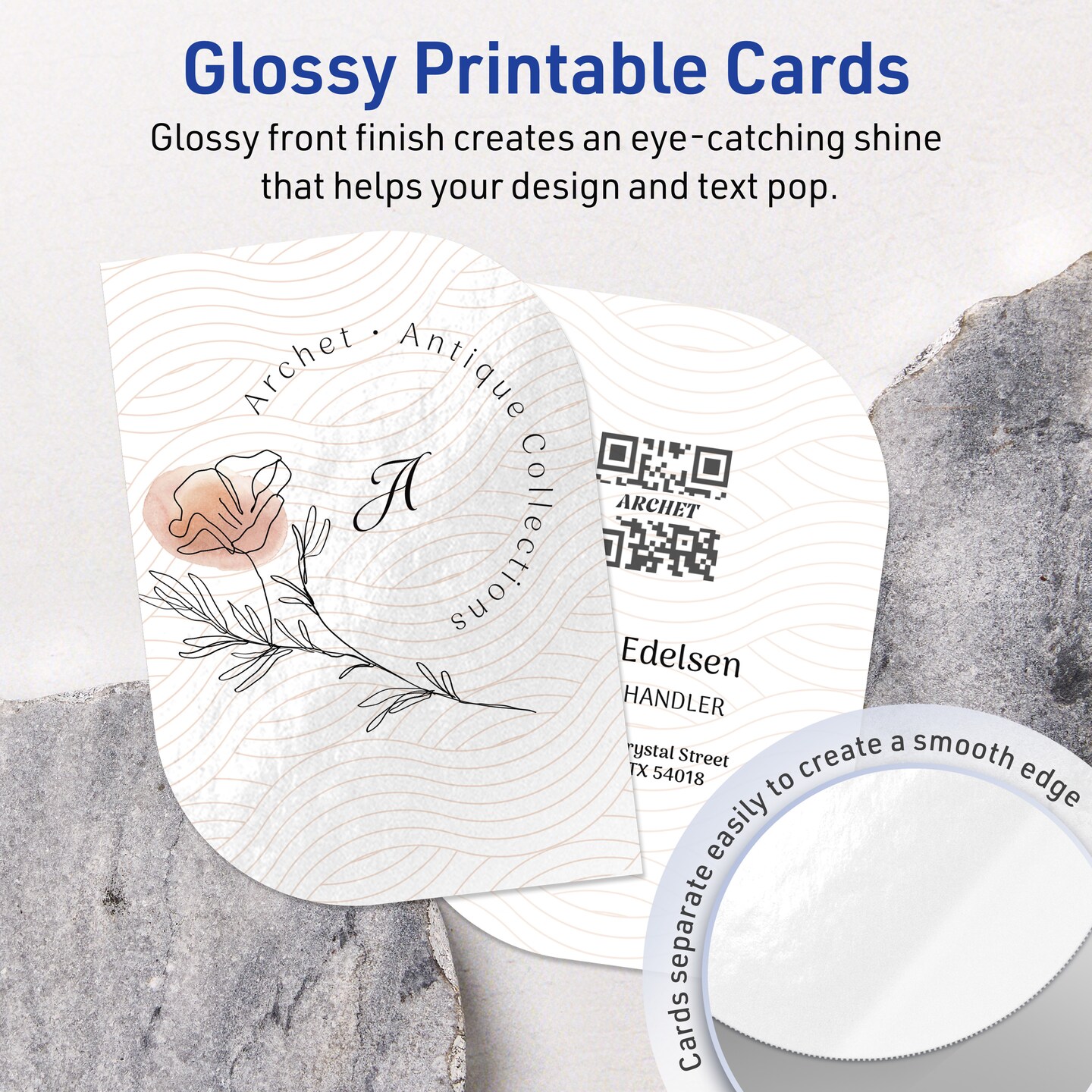 Avery Printable Leaf Flat Cards, 3-1/2" x 5", Glossy White Cardstock, Print-to-The-Edge, Laser/Inkjet Printable, 40 Total, Great for Product Branding, Marketing, and More
