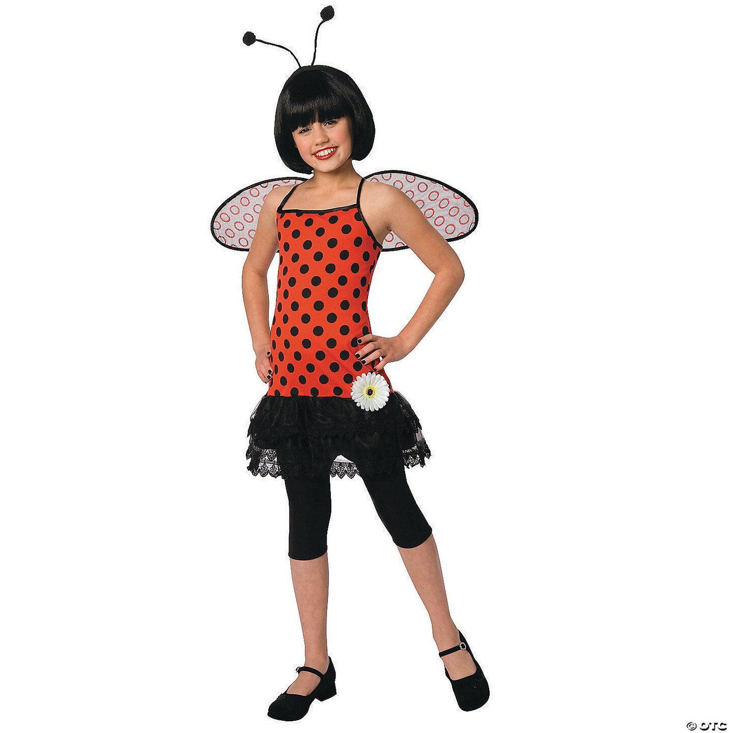 Girl’s Love Bug Costume Red Polka Dot Dress Wings and Antenna Headband