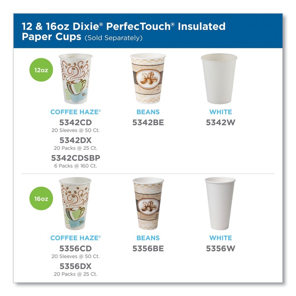 Dixie PerfecTouch 12 oz. Individually Wrapped Paper Hot Cups - Coffee Haze Design (1000/Carton)