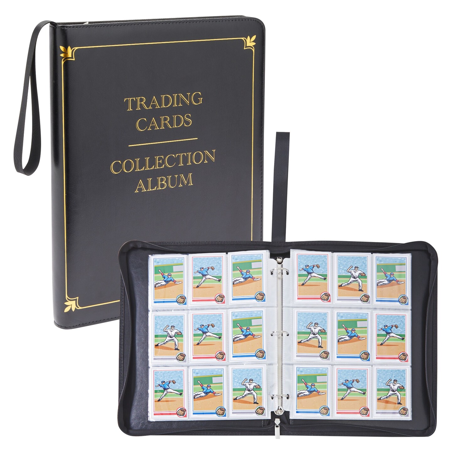 9 Pocket Leather 3 Ring Trading Card Binder for Baseball, Gaming, and Sports Cards, 20 Pages, Hold 360 Cards (10.8 x 13.5 x 1.7 inches)
