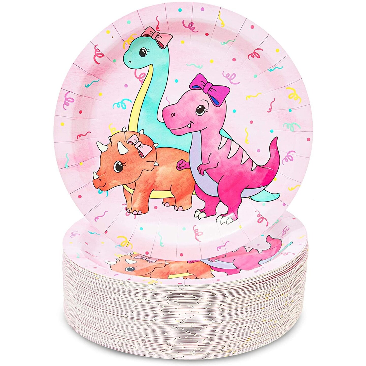 80-Pack Girl's Birthday Multicolor Dinosaur Party Supplies, Paper Plates (9 in)