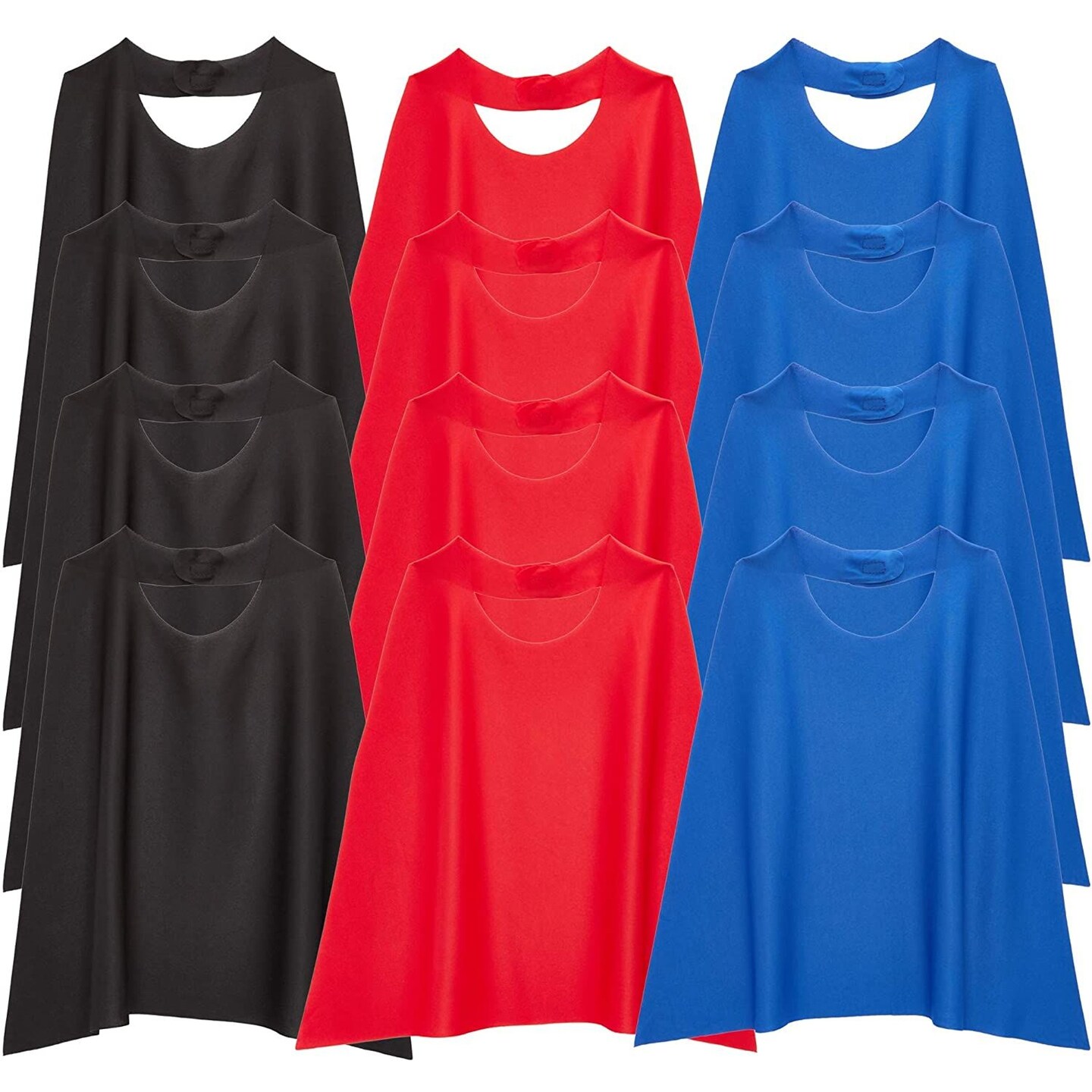 Comic Book Dress Up Capes for Kids Costumes (Black, Red, Blue, 12 Pack)