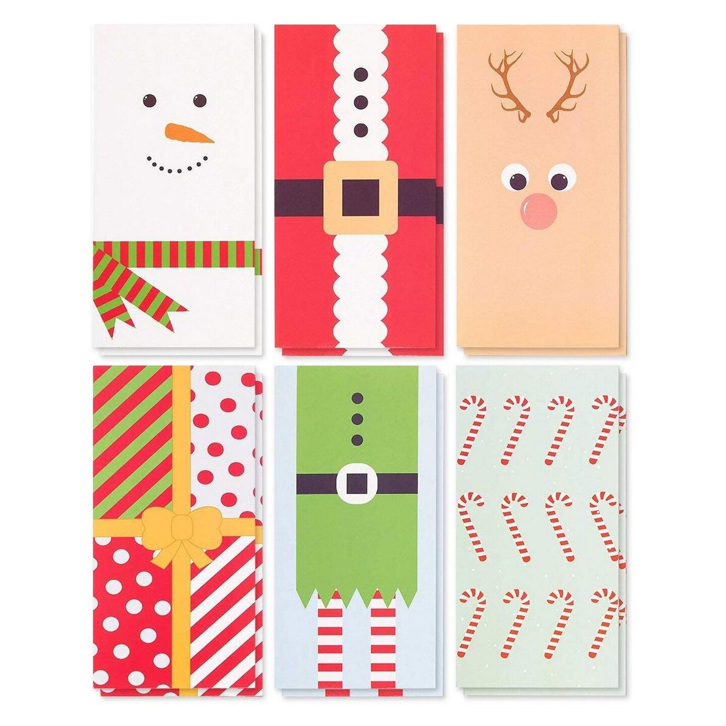 36 Pack Christmas Money Cards with Envelopes, Gift Cards Holders, 3.6x7.25 Inch Money Holder Xmas Cards (6 Cute Festive Holiday Designs)