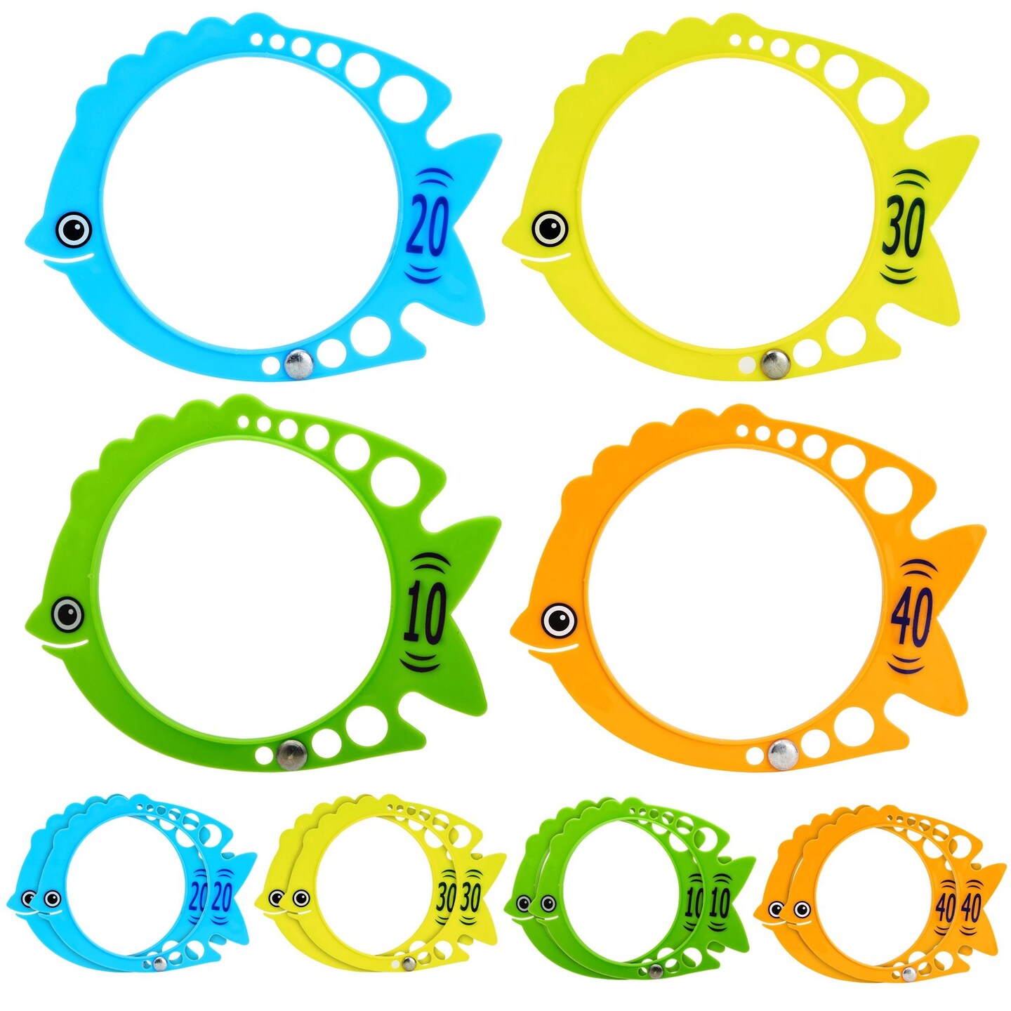 12 Pack Fish Pool Rings for Kids Diving, Underwater Swim Dive Rings, Summer Sinking Swimming Toys, (7x6 in, 4 Colors)