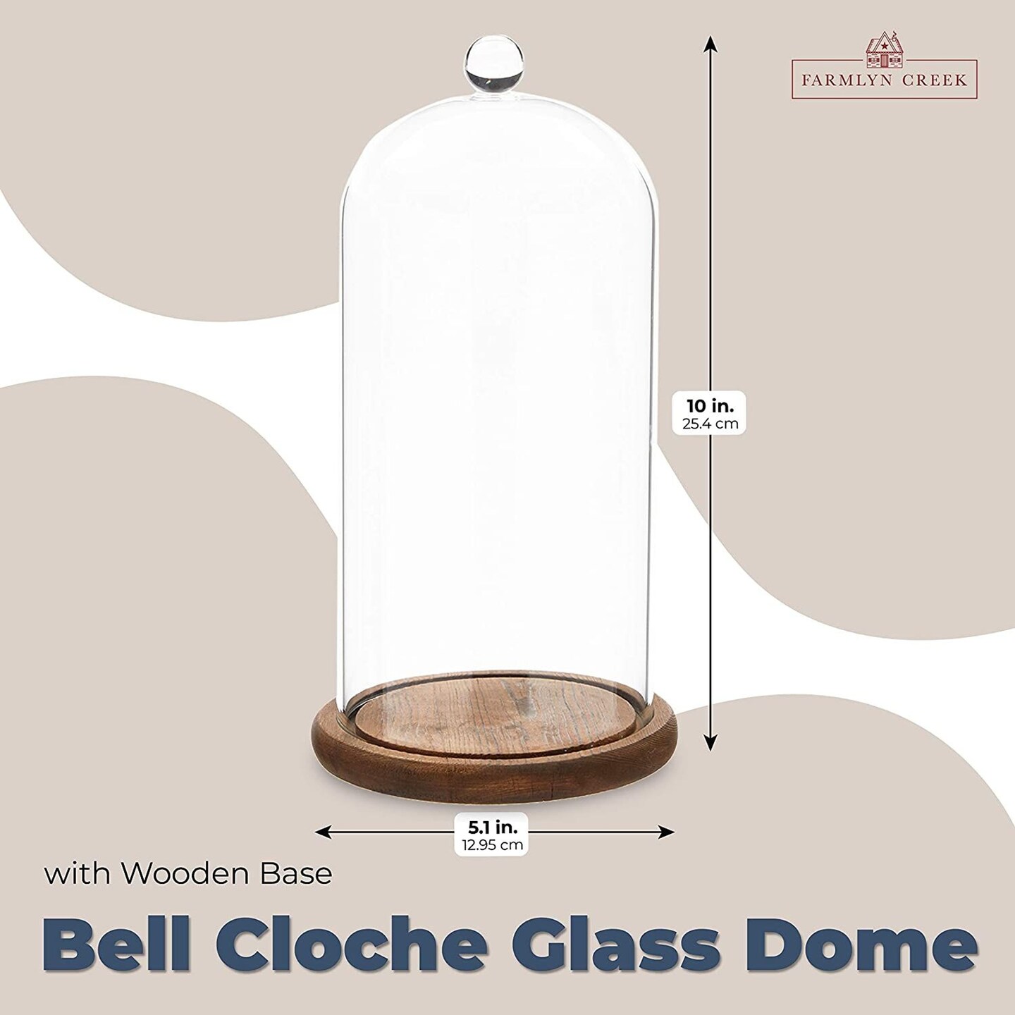Glass Cloche Dome Bell Jar Display Case with Wooden Base for Plants, Collectibles (5.1x10 In)