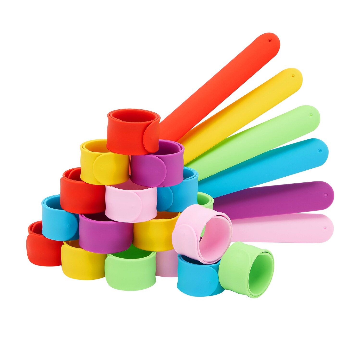 24 Pack Silicone Slap Bracelets for Kids, Snap Bracelets for Girls and Boys, Birthday Goodie Favors, Classroom Rewards, and Carnival Prizes, 6 Colors, 8.5 x 1 in