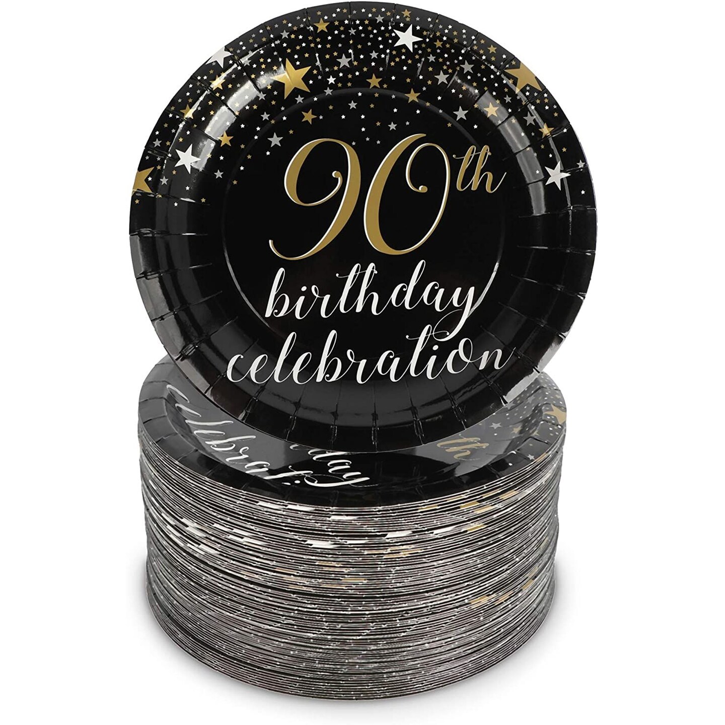 80-Pack 90th Birthday Celebration Party Paper Plates (7 in)