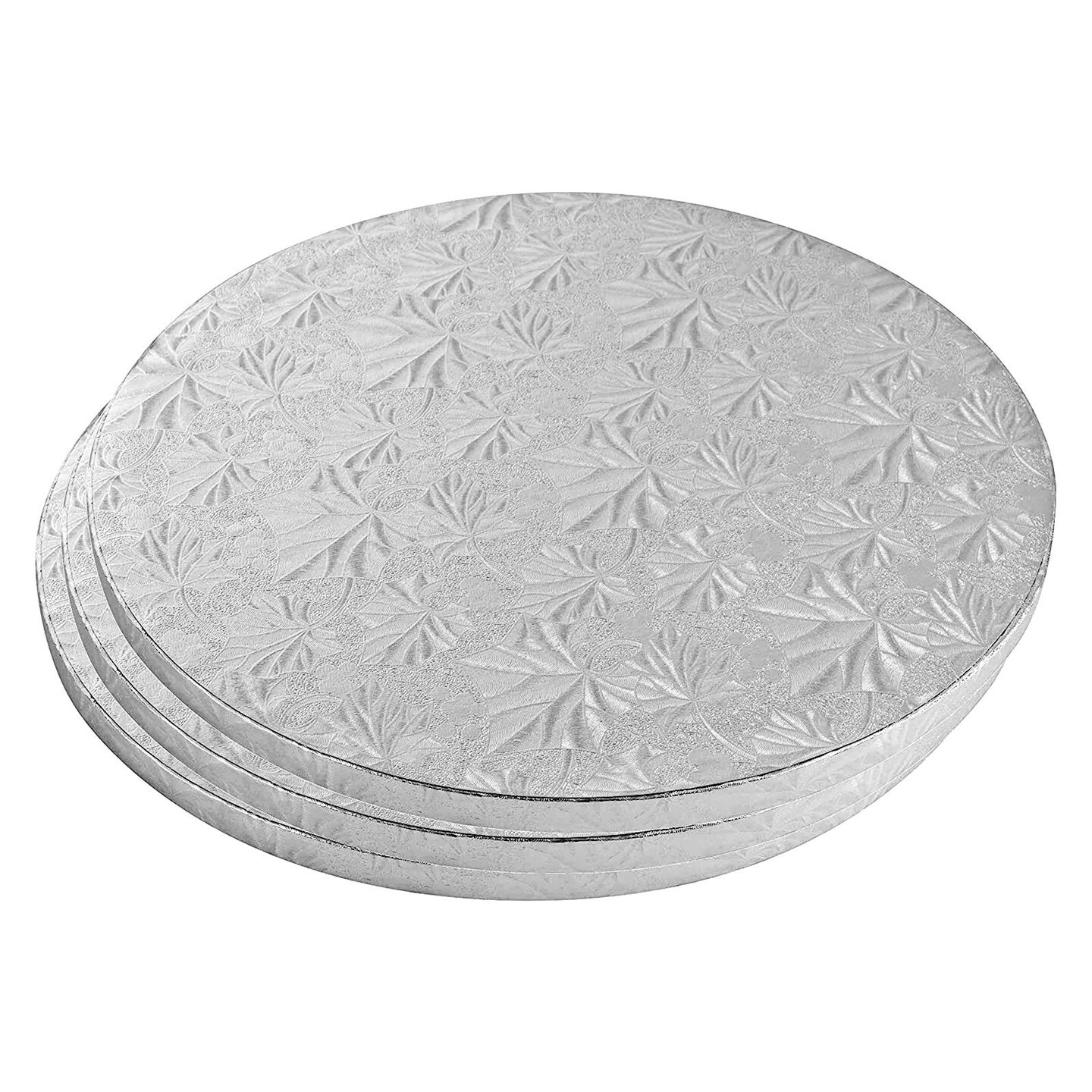 Juvale Cake Boards Rounds - 3 Piece Silver Foil Pizza Base Disposable Cake Drums, Corrugated Paper Board, 14 Inches in Diameter
