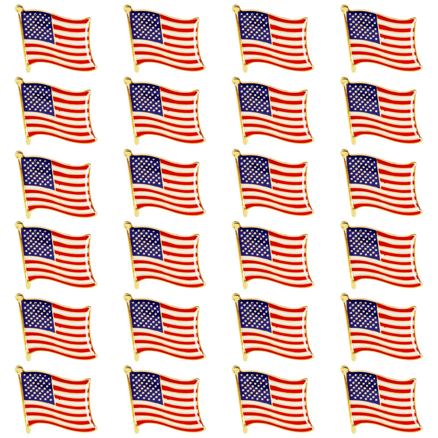 Juvale 24 Pack USA American Flag Lapel Pins, Patriotic US Flag Pins for July 4th, National Day, Celebrations &#x26; Decorations (0.7 x 0.38 x 0.6 Inches)