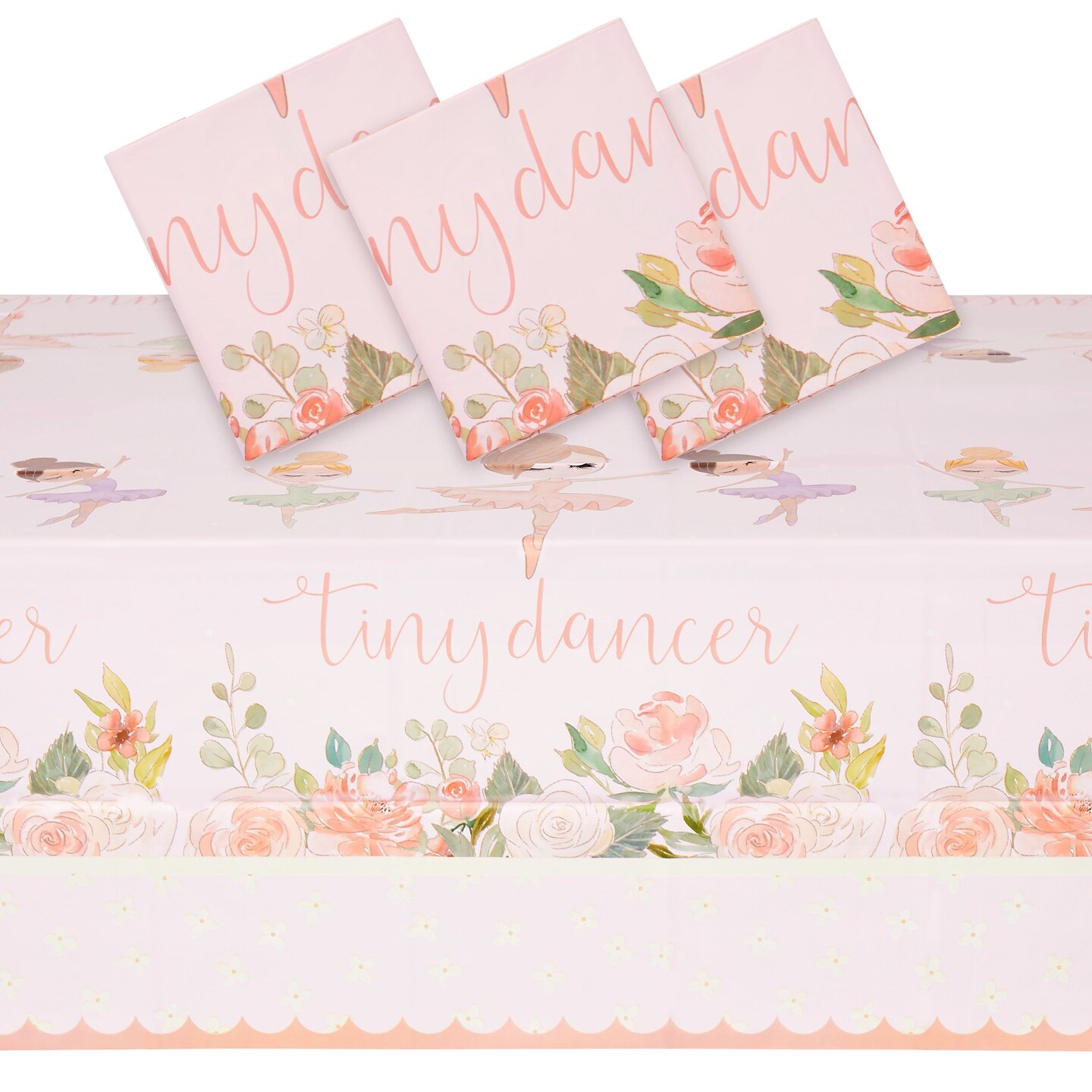 3 Pack Ballerina Party Table Covers, Plastic Tiny Dancer Tablecloths for Birthday, Baby Shower (54x108 In)