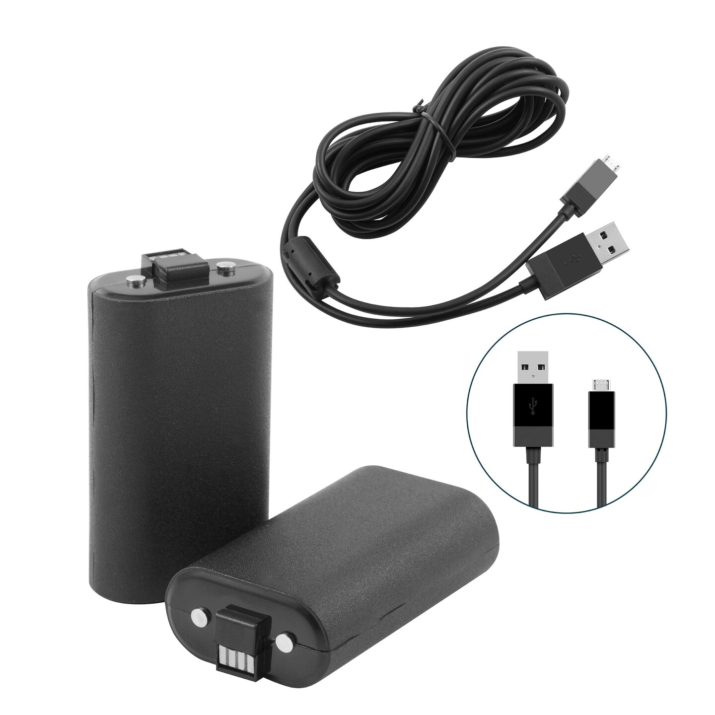 Insten For Xbox One 2-Pack Rechargeable Li-ion Battery 1600mAh Play and Charge Kit [Bettery Status Update on TV Screen] with 9ft USB Cable Compatible with Xbox One / One S / One X / Elite Controller