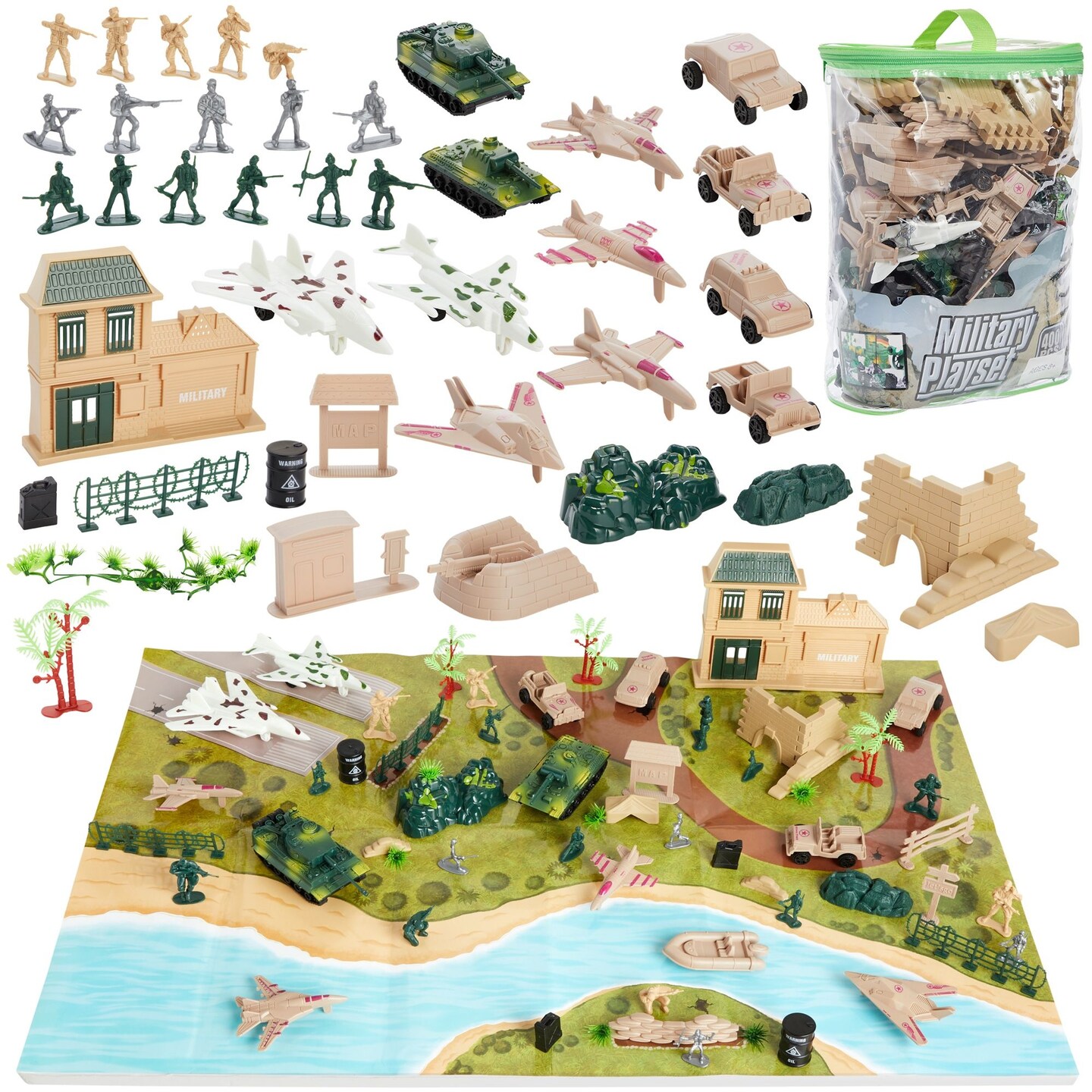 BLUE PANDA 400-Piece Army Men Toy Soldiers for Boys Ages 8-14 – Plastic Action Figures Playset with Military Toys, Battlefield Map, Fort Accessories, Tanks, Planes