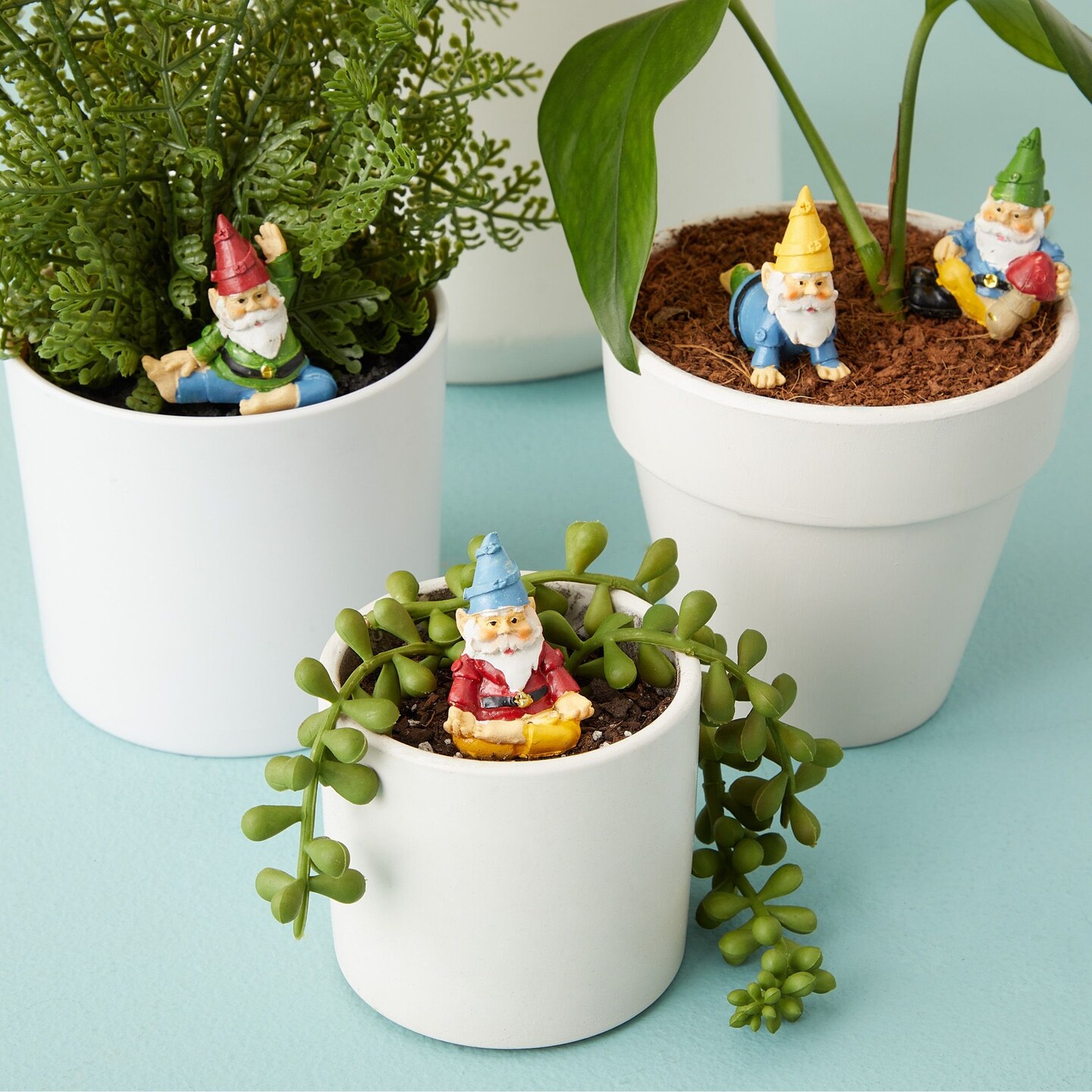 4 Pieces Mini Garden Gnomes, Outdoor Fairy Miniature Statue Accessories Set, Decorations in Funny Poses, Yard Ornaments for Yoga Gifts, Planter, Plant Pots Decor