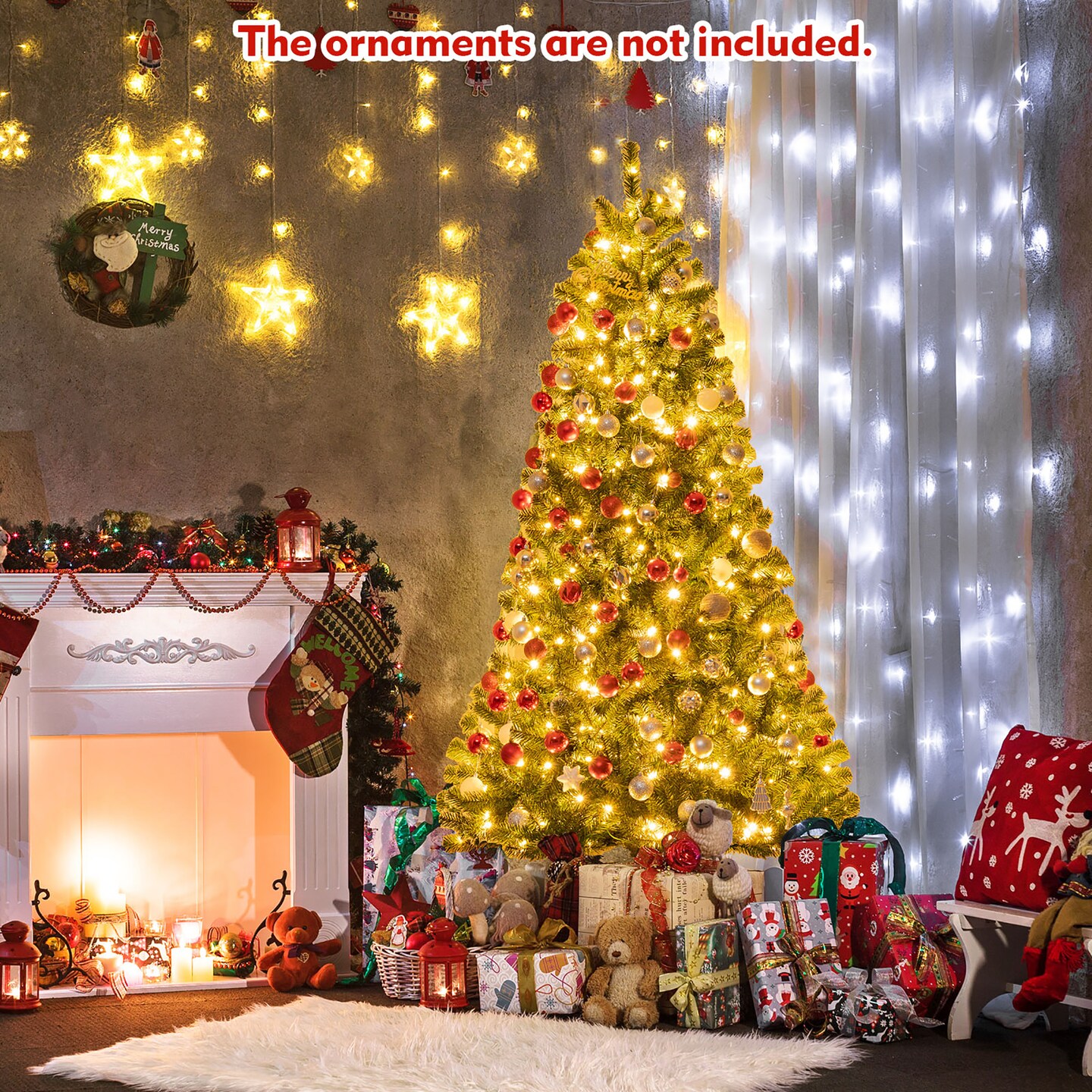 Costway 7ft Pre-lit Hinged Christmas Tree w/ Remote Control &#x26; 9 Lighting Modes