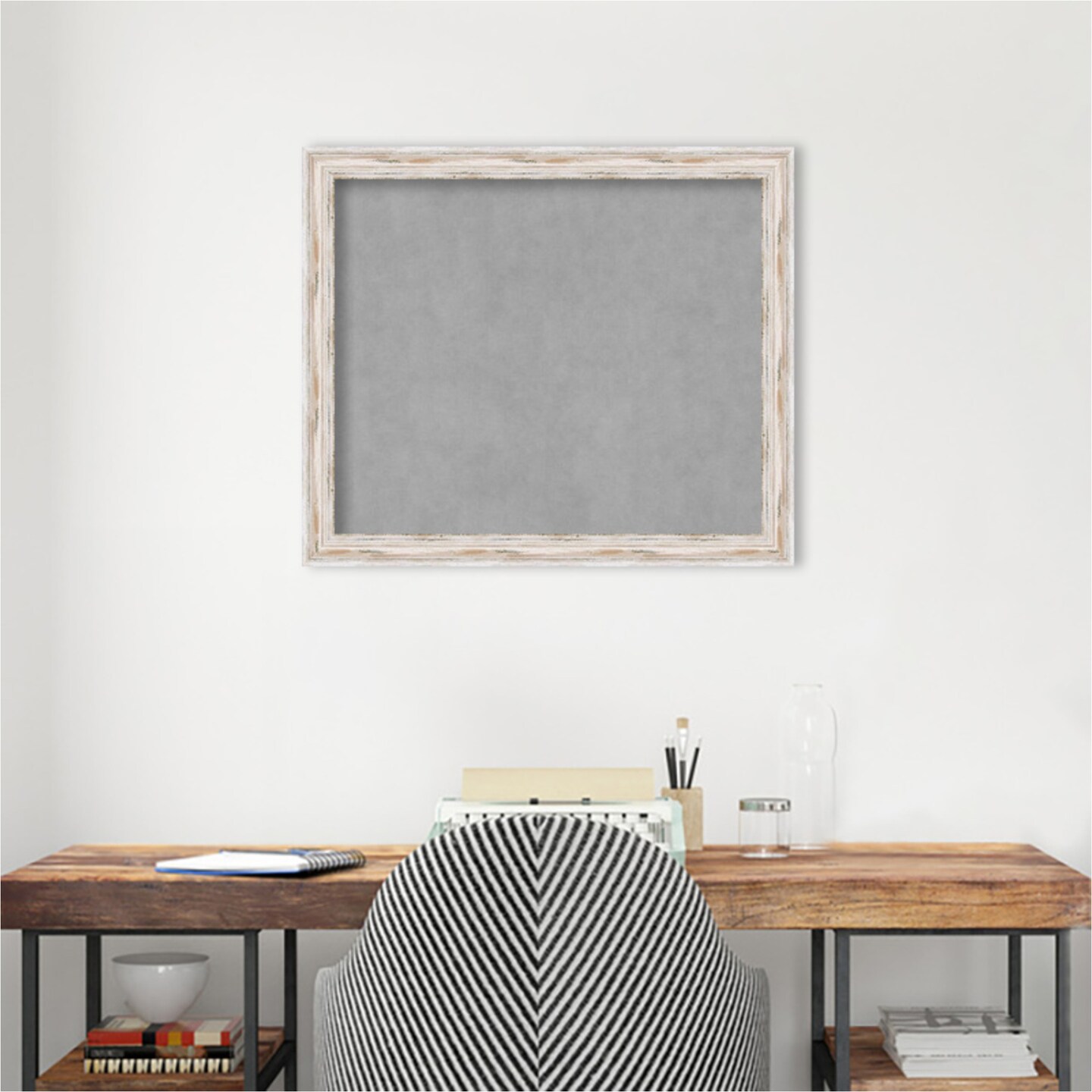 Alexandria White Wash Narrow Wood Framed Magnetic Board
