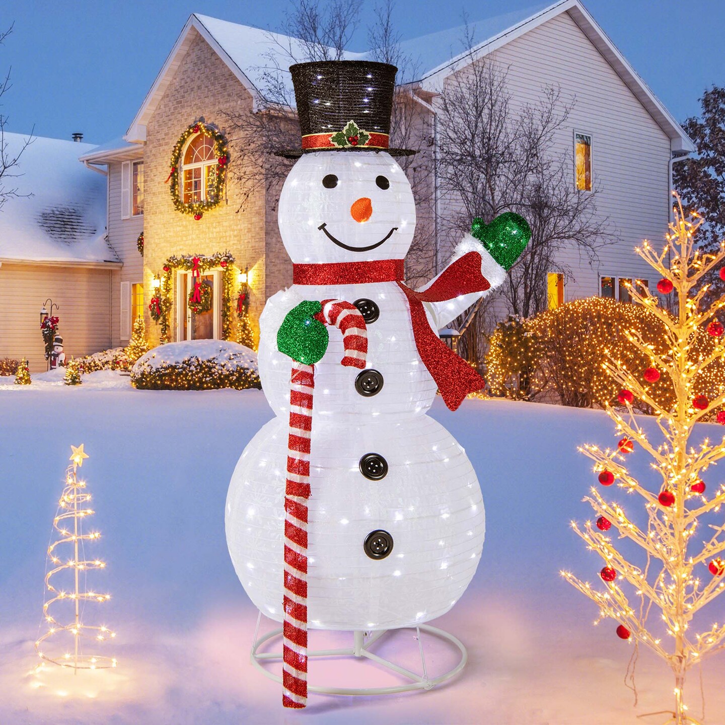 Costway 5 FT Pre-lit Christmas Snowman Pop-up Xmas Holiday Decoration with 180 LED Lights