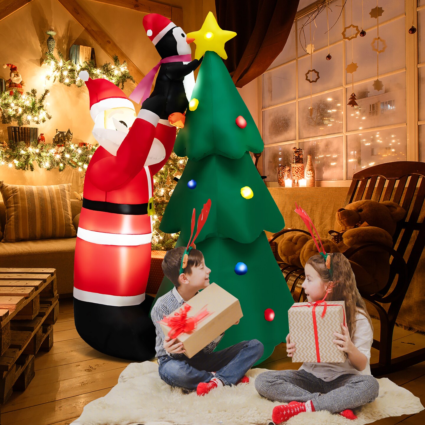 Costway 6 FT Inflatable Christmas Tree &#x26; Santa Claus w/ LEDs &#x26; Air Blower