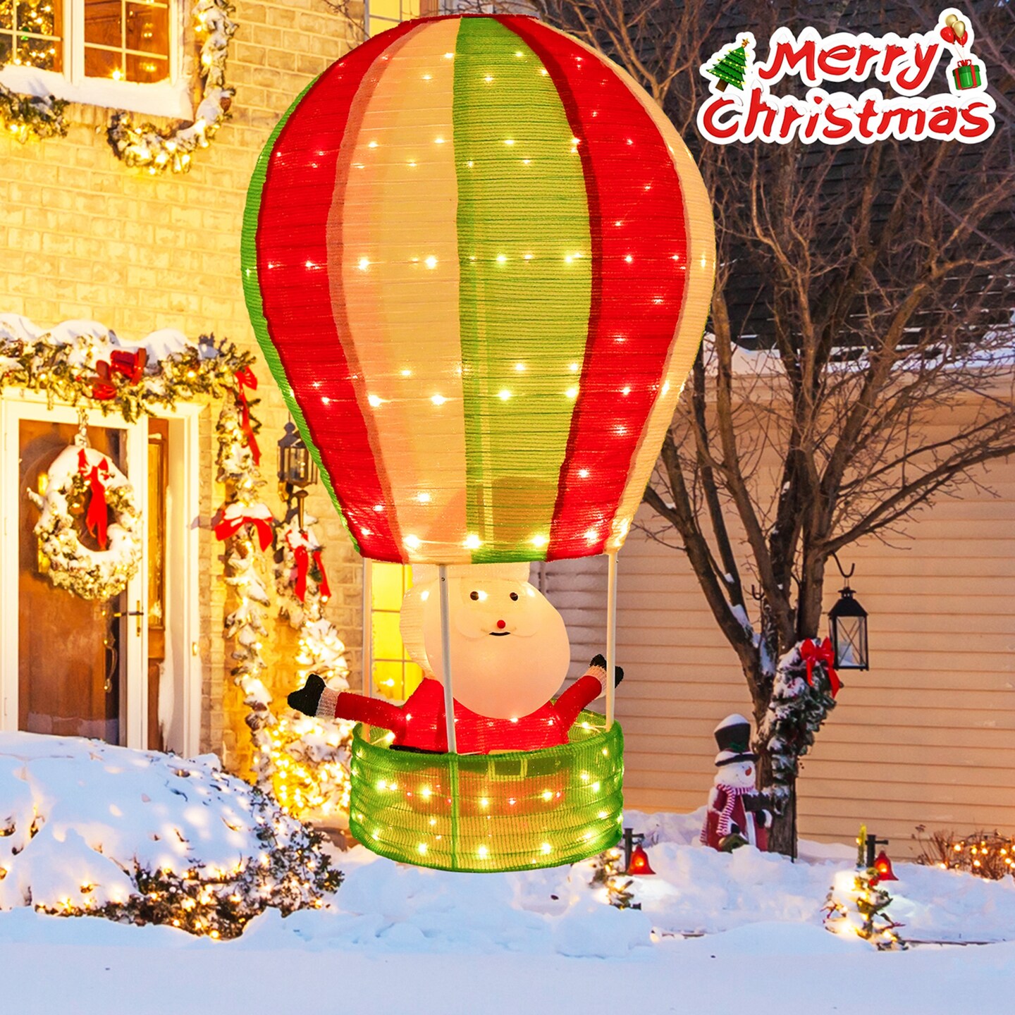 Costway 4.5 FT Christmas Santa Claus with Hot Air Balloon Pop-up Pre-Lit Xmas Decoration