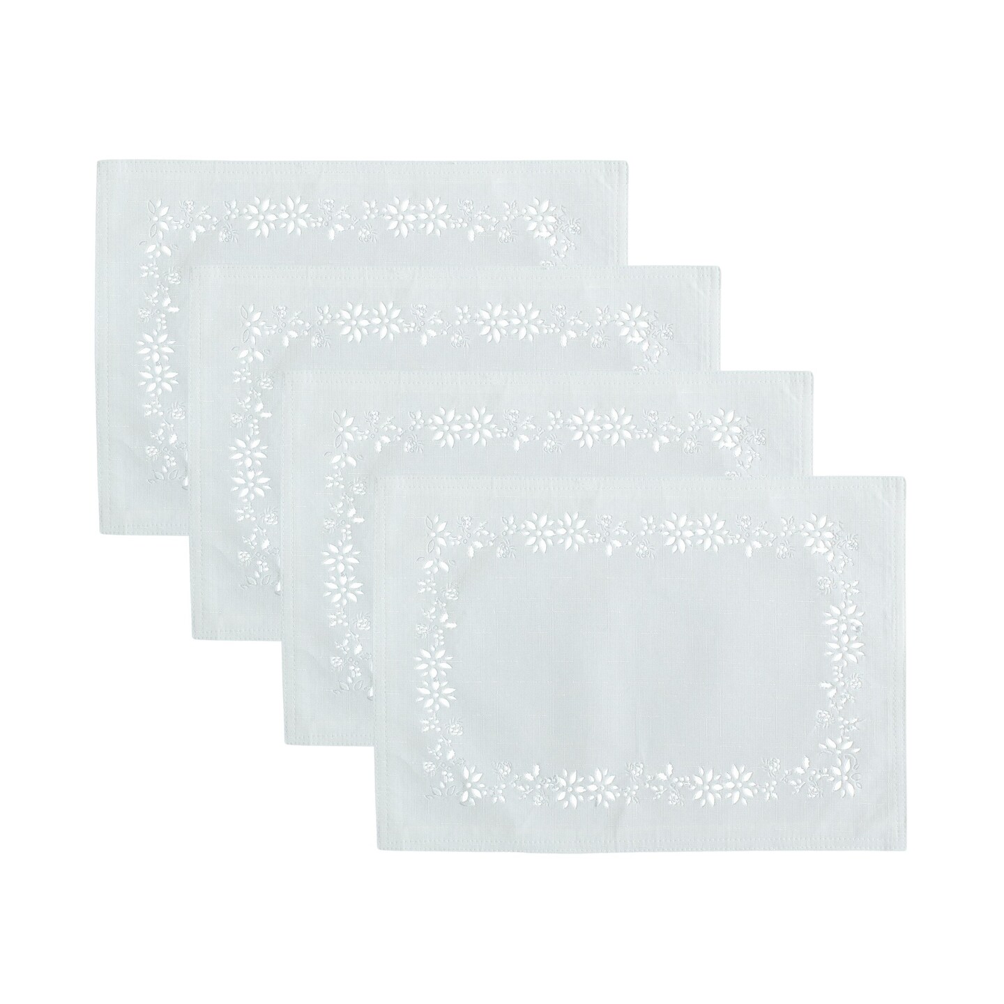 Threadmade Home Poinsettia Noel Laser Cut Placemats, Set of 4, Ivory - 13"W x 19"L