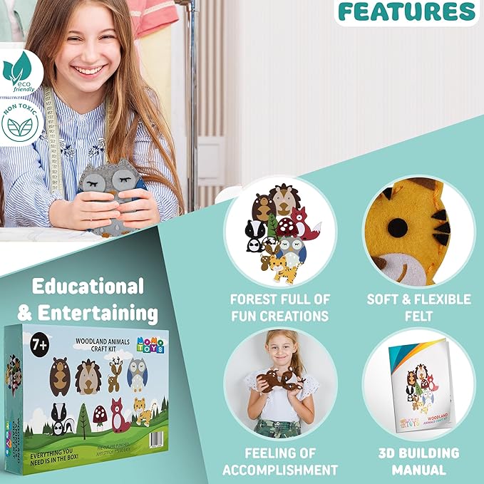 Kids Sewing Kit for Kids, Fun &#x26; Educational Woodland Animals Sew Craft Set for Boys and Girls Ages 8-12, Complete Beginner Sewing Kit with Felt Plushie for Creative DIY Projects