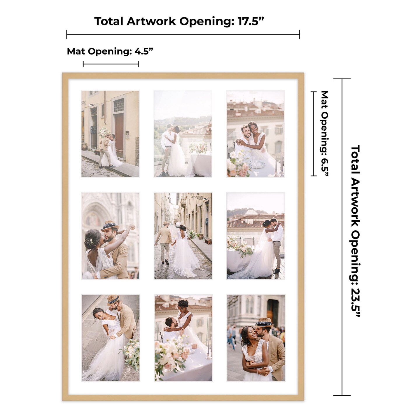 Natural Finish Collage Frame - White Mat, 20 Frame Sizes to Choose From, UV Acrylic, Wall Hanging Hardware, Vertical or Horizontal Display