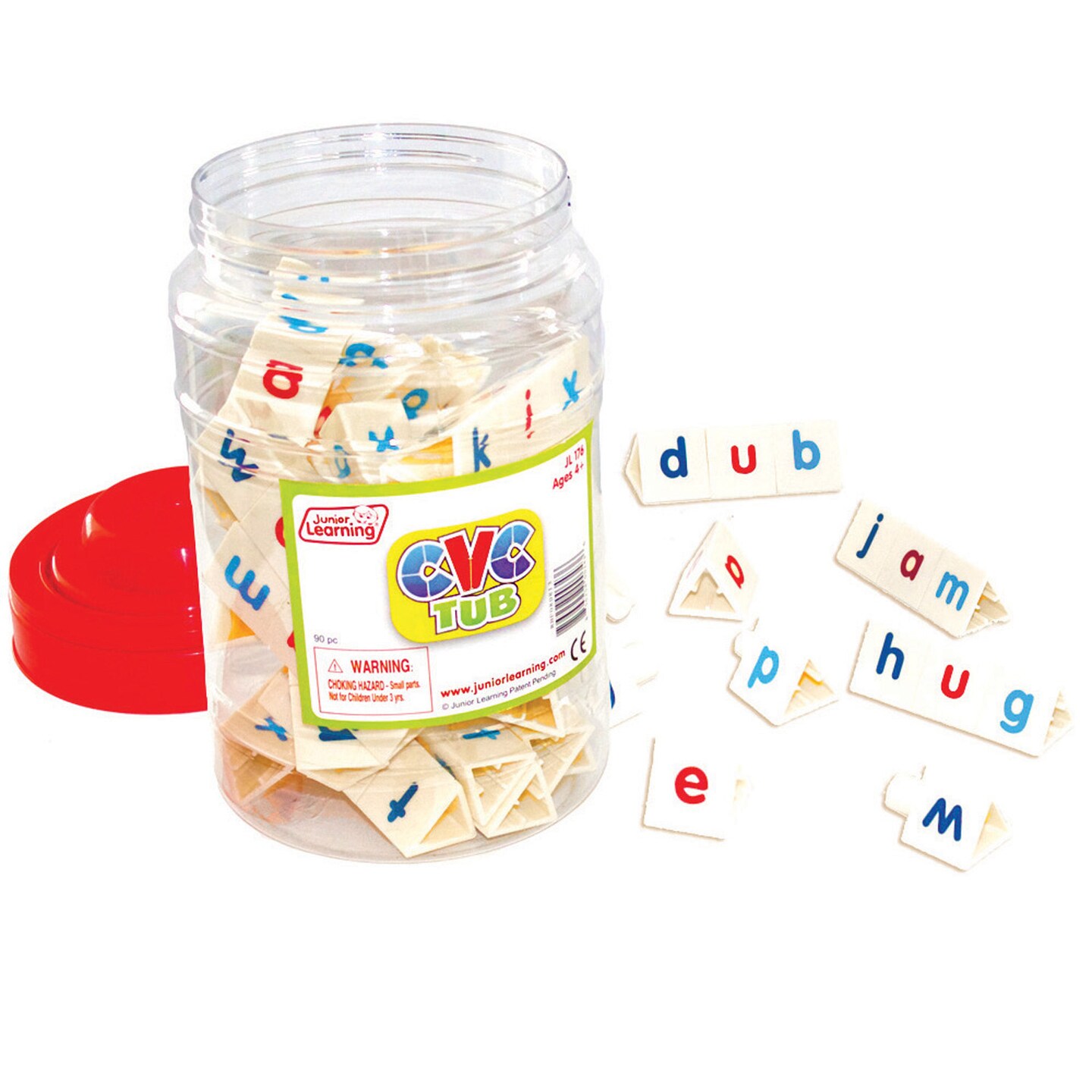 Junior Learning CVC Tri-Blocks Tub, 90 Blocks, Ages 4-5, Phonemic Awareness, Pre K-1