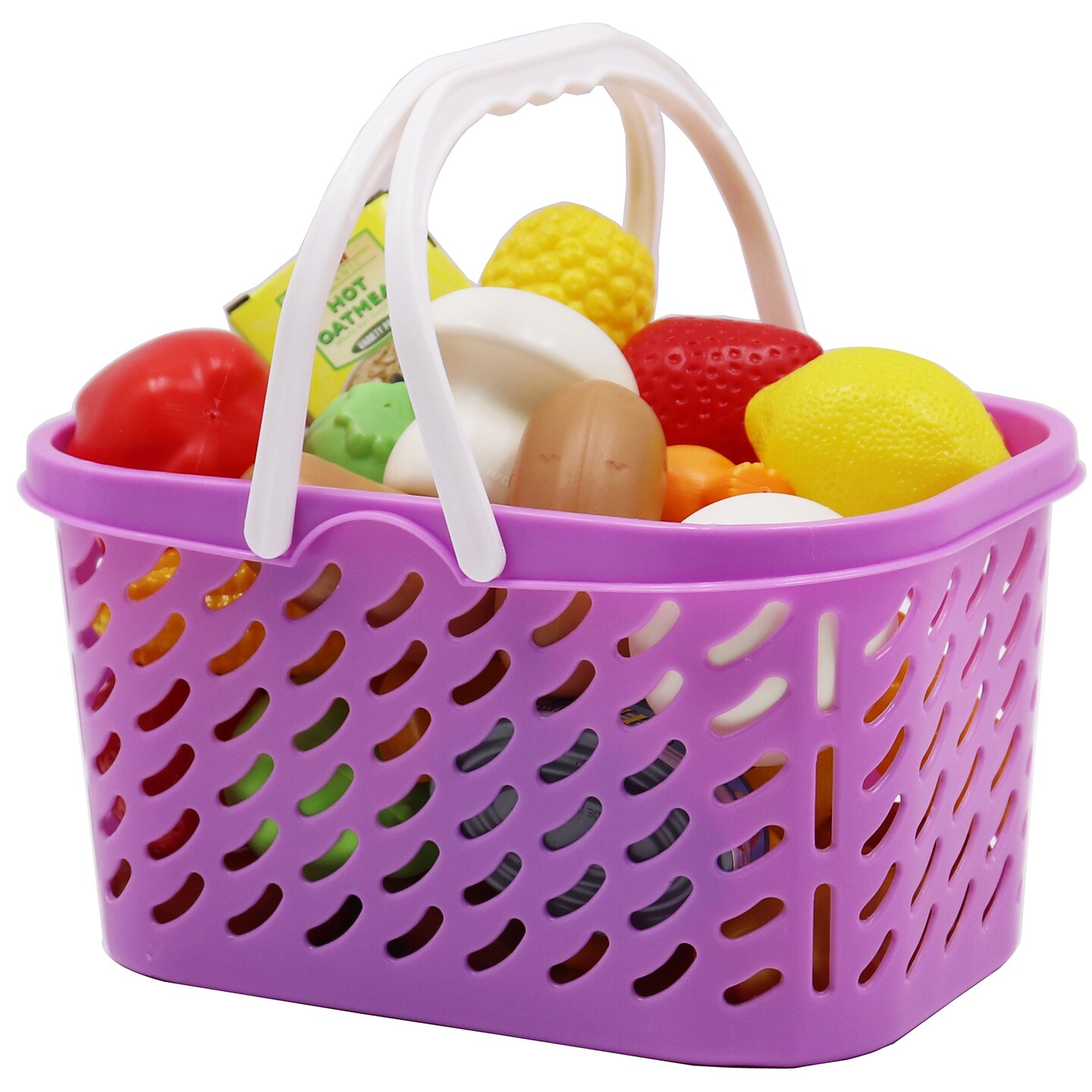 Dream Collection, Pretend Food Set with Shopping Basket - Plastic Food Toys, Food Collection of 40 Pieces - Vegetables, Fruits, Cereal, Croissants &#x26; Poultry