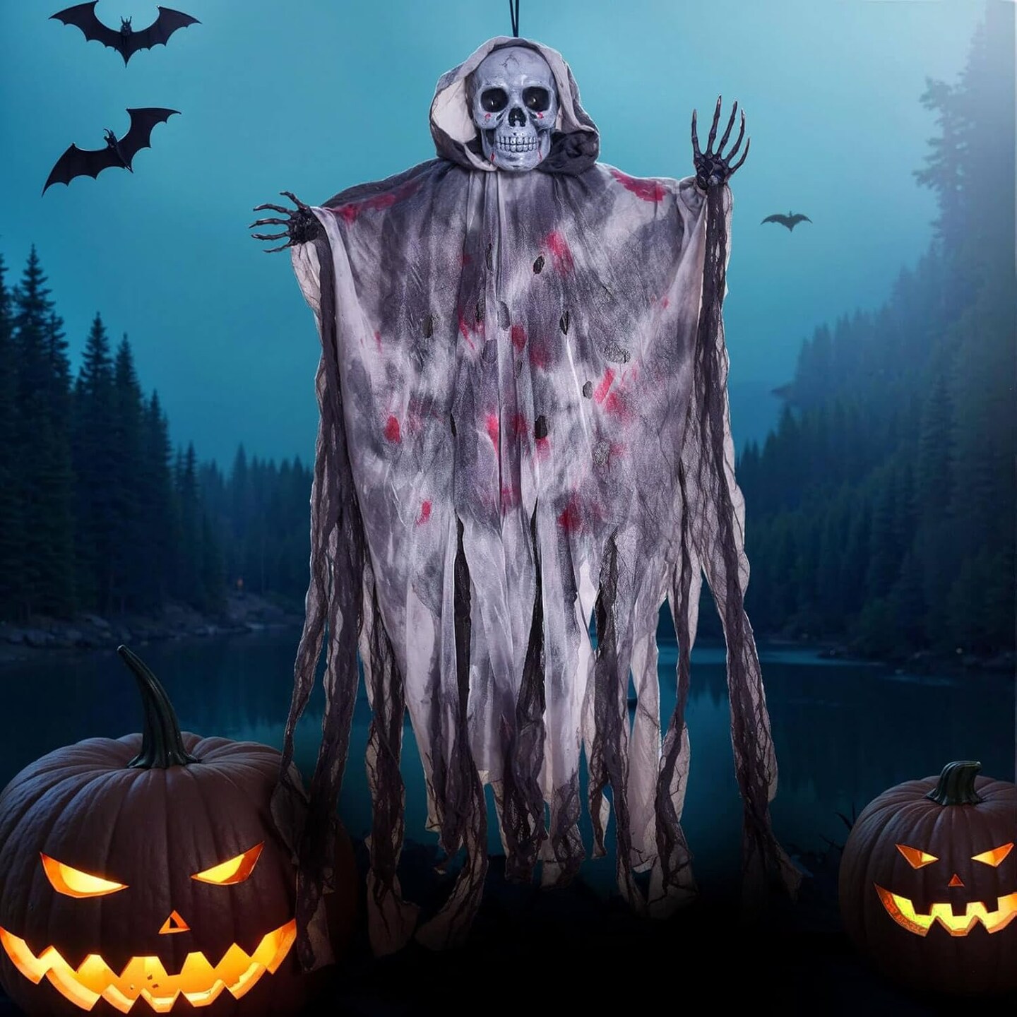 3Pack Halloween Decorations Outdoor - Hanging Halloween Decoration with 35.4&#x201D; Hanging Ghost Witch &#x26; Grim Reapers &#x26; Ghost Pumpkin for Halloween Outdoor Indoor Decor