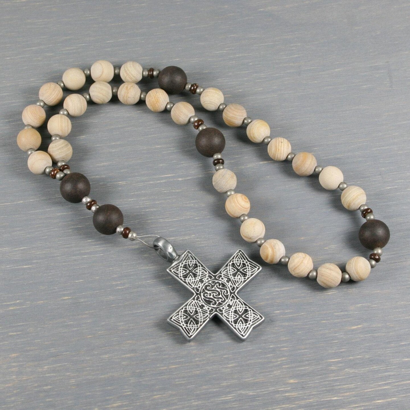 Handmade Rosary, 10mm round Artistic top jasper beads, grey and brown