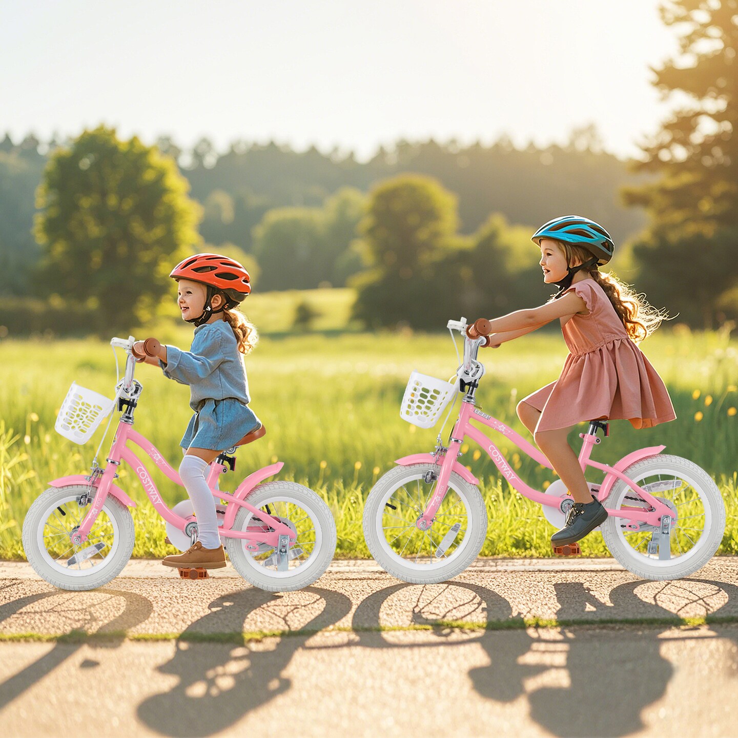 Adjustable Kids Bike with Basket Training Wheels for Boys and Girls