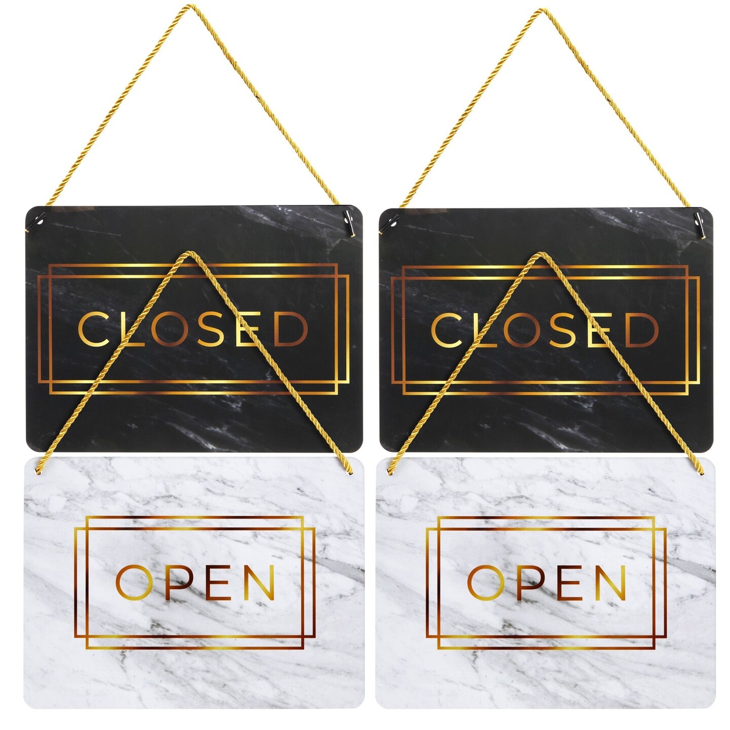 Stockroom Plus Open & Closed Sign - Gold Marble Finish - Reversible Hanging Sign - Business Hours Display - Pack of 2, 8.5 x 11.5 in