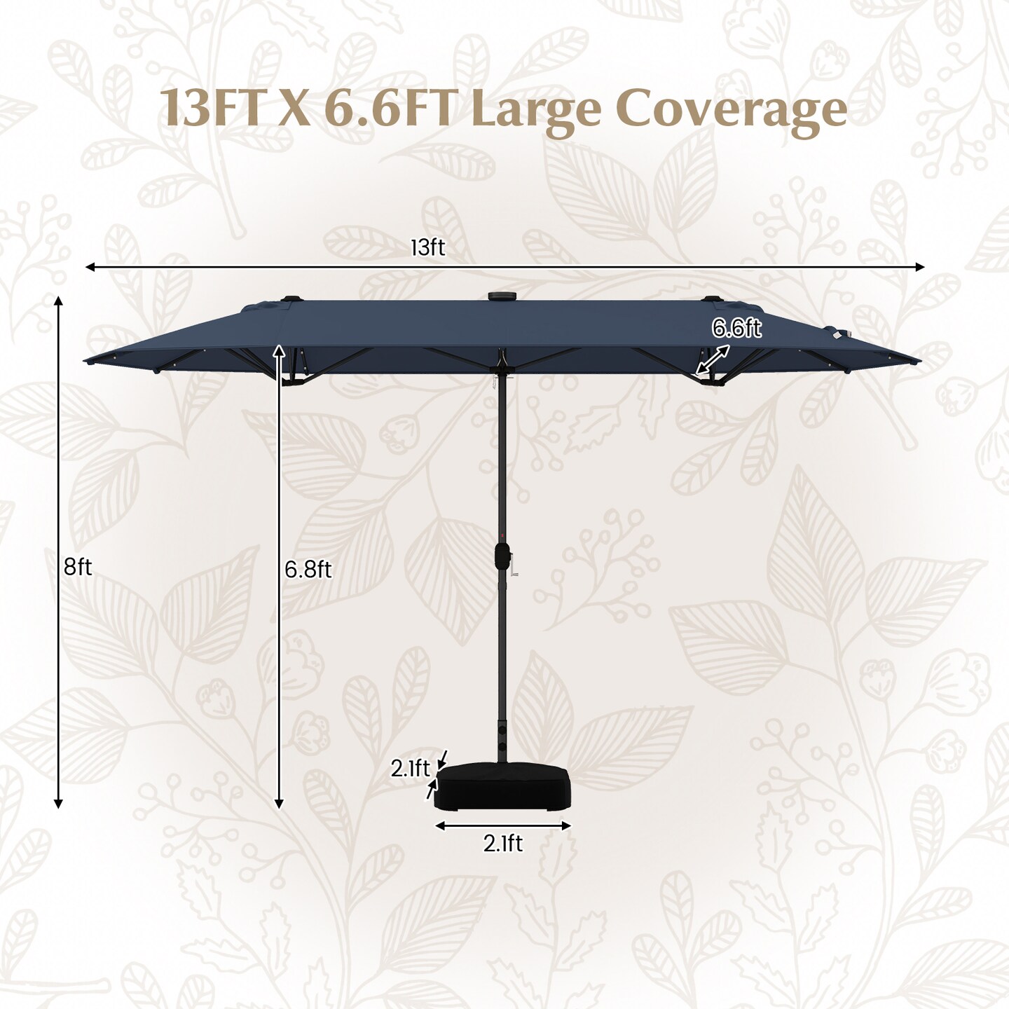 13FT Outdoor Patio Umbrella with Solar LED Lights for Backyard Relaxation
