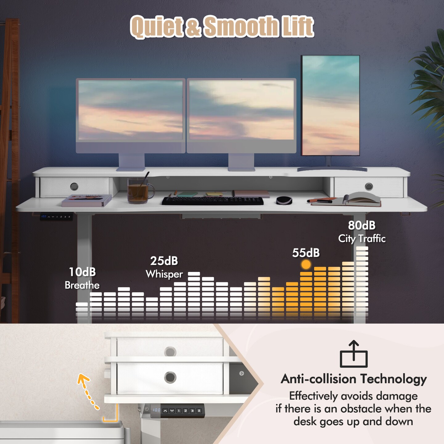 Electric Standing Desk with Adjustable Height, Drawers and Ergonomic Monitor Stand