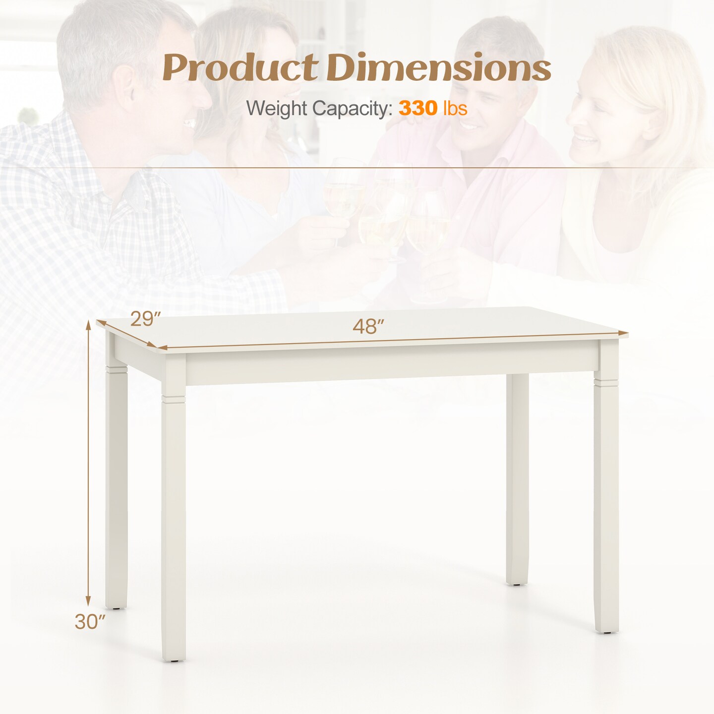 Stylish 4-Person Dining Table with Solid Rubber Wood Legs and Scratch-Resistant Surface for Kitchen or Office