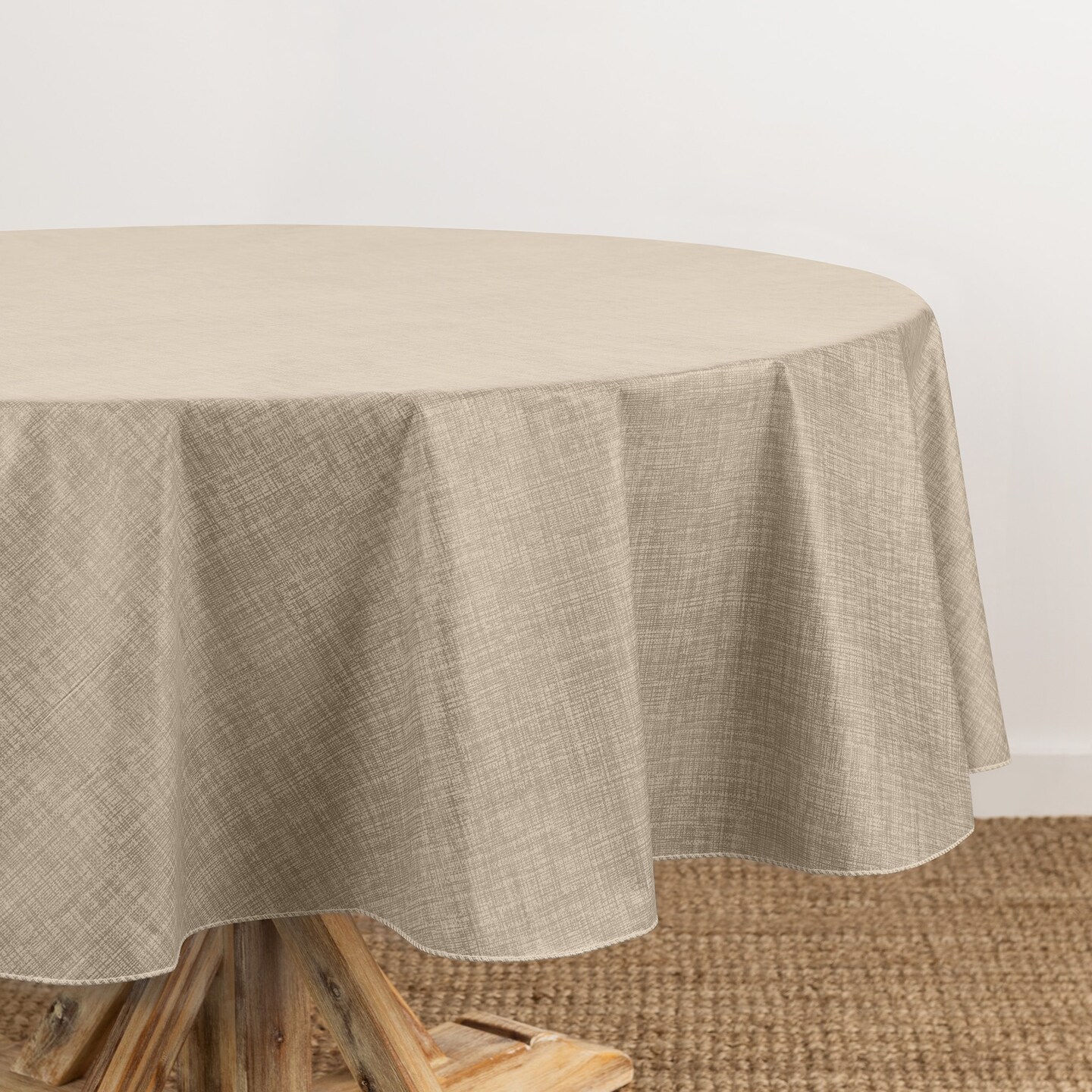 Threadmade Home Monterey Linen Texture Vinyl Indoor/Outdoor Tablecloth, Taupe - 70"W x 70"L Round