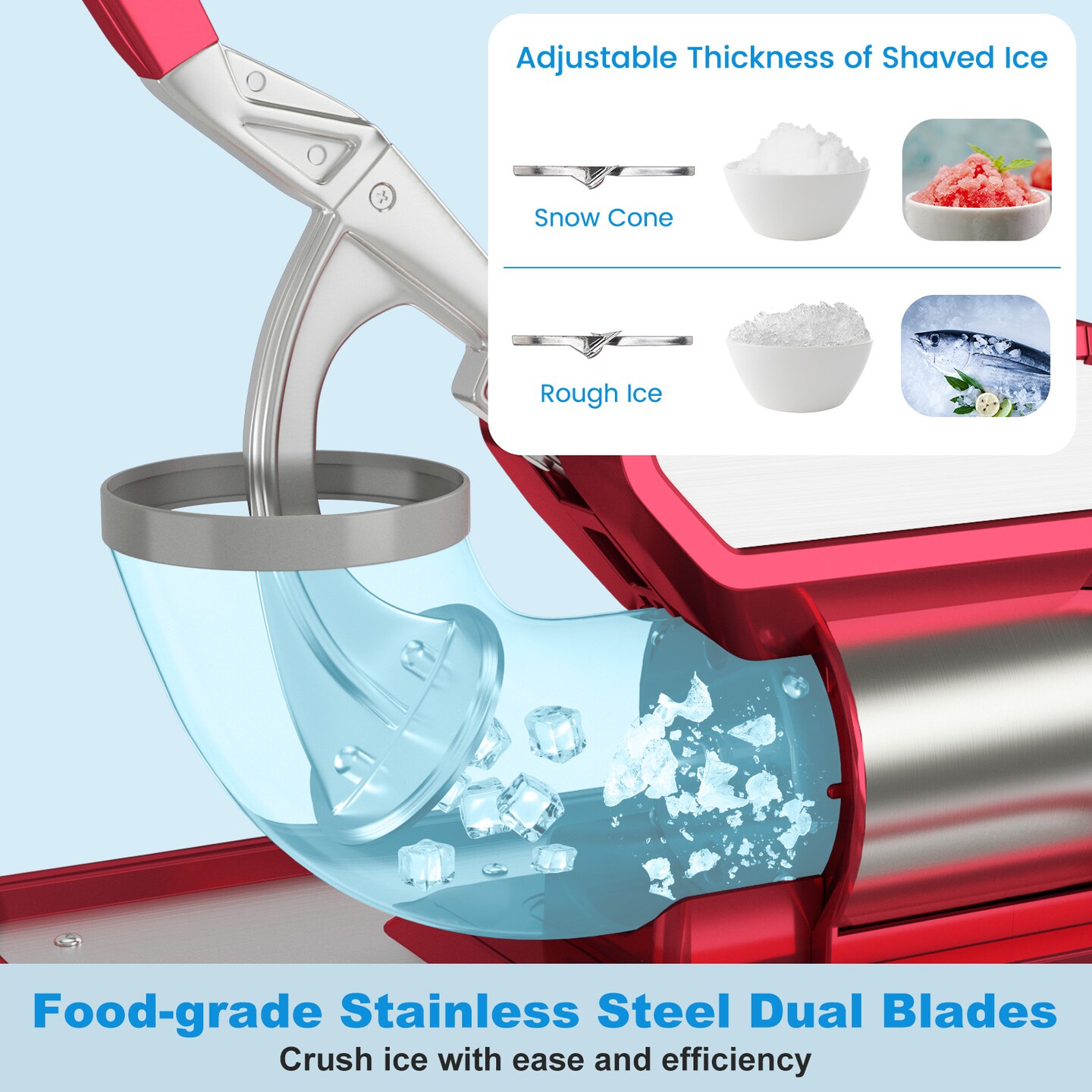 10 Gallon Storage Ice Crusher with Stainless Steel Dual Blades and Waterproof Safety Switch