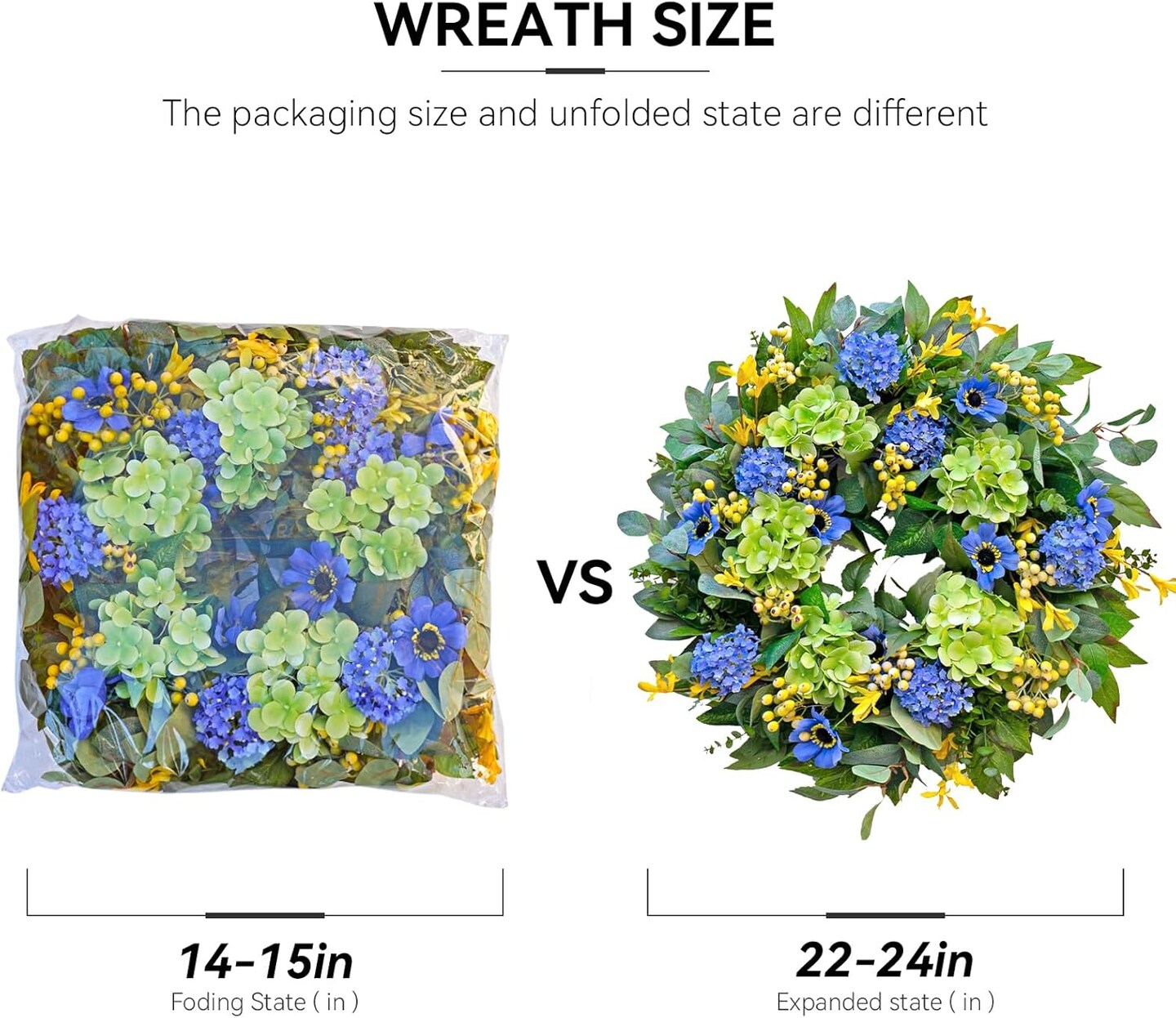 Spring Wreaths for Front Door 24 Inch Spring Wreath with Lifelike Blue Hydrangea Gerbera and Daisy, Spring Door Wreath Decor for Indoor or Outdoor Spring and Summer Wreaths for Front Door Outside