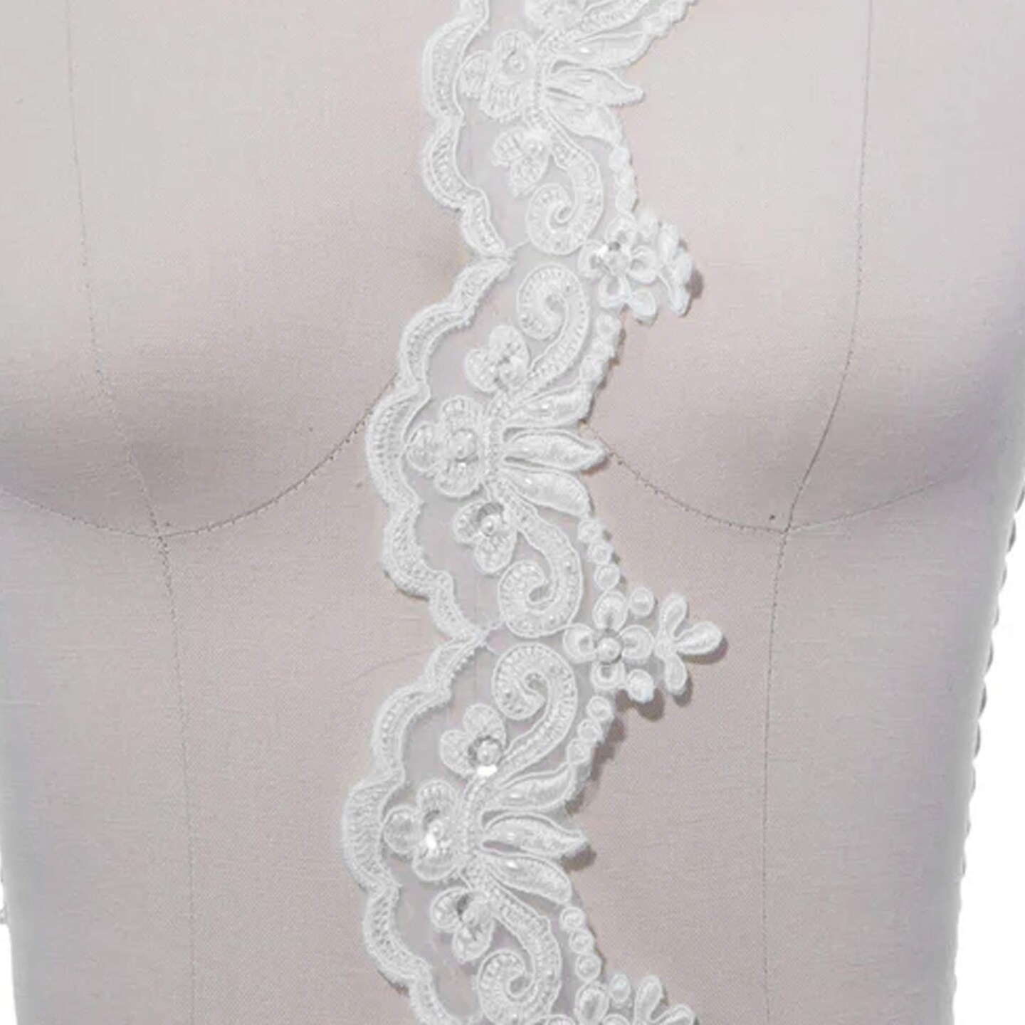 1 Yard 2.5 Inch Off White Bridal Lace Trim with Pearls and Sequins for Veils and Invitations