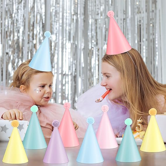 24 PCS Rainbow Party Hats Pastel Rainbow Themed Paper Hats Pastel Party Birthday Party Cone Hats Macaron Themed Party Hats for Kids and Adults Birthday, Baby Shower, Bridal Shower Party Decorations
