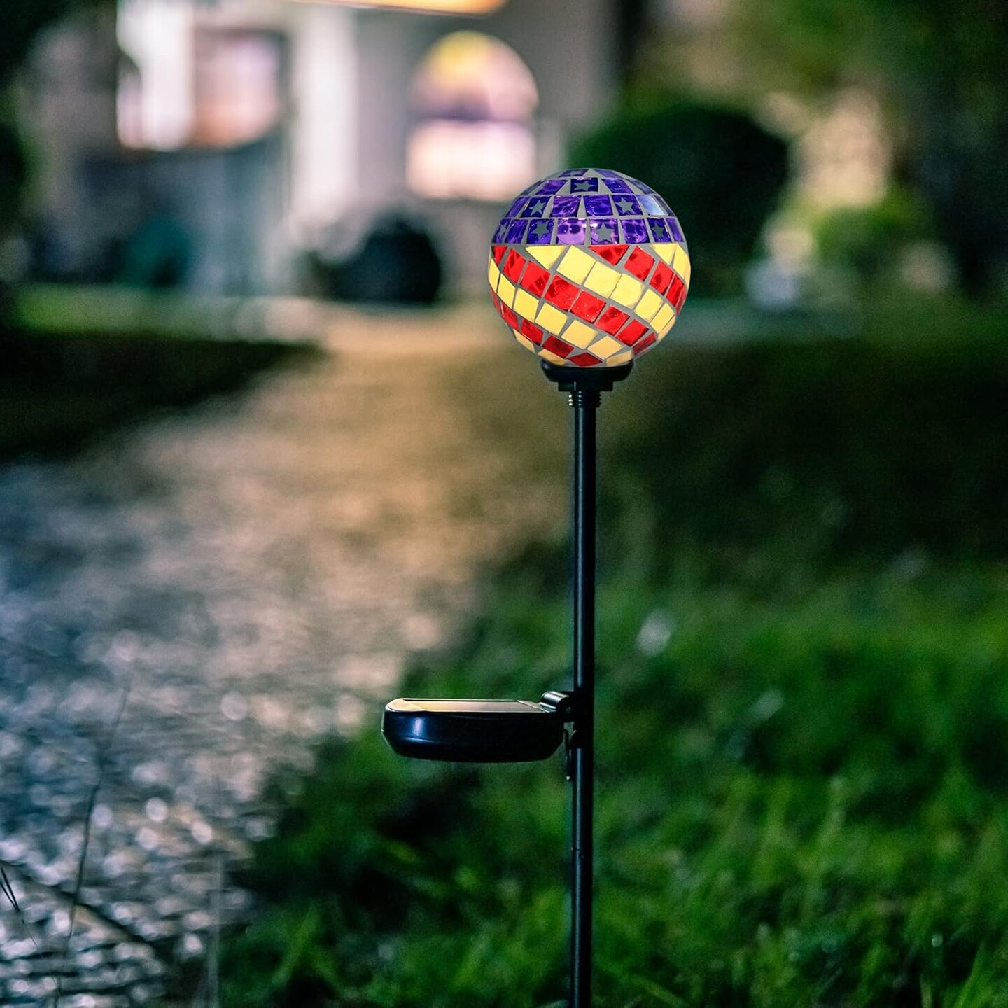 Solar Lights Outdoor Decorative - Solar Gazing Ball Mosaic Garden Stakes Patriotic Stars and Stripes Decorative Lights Waterproof