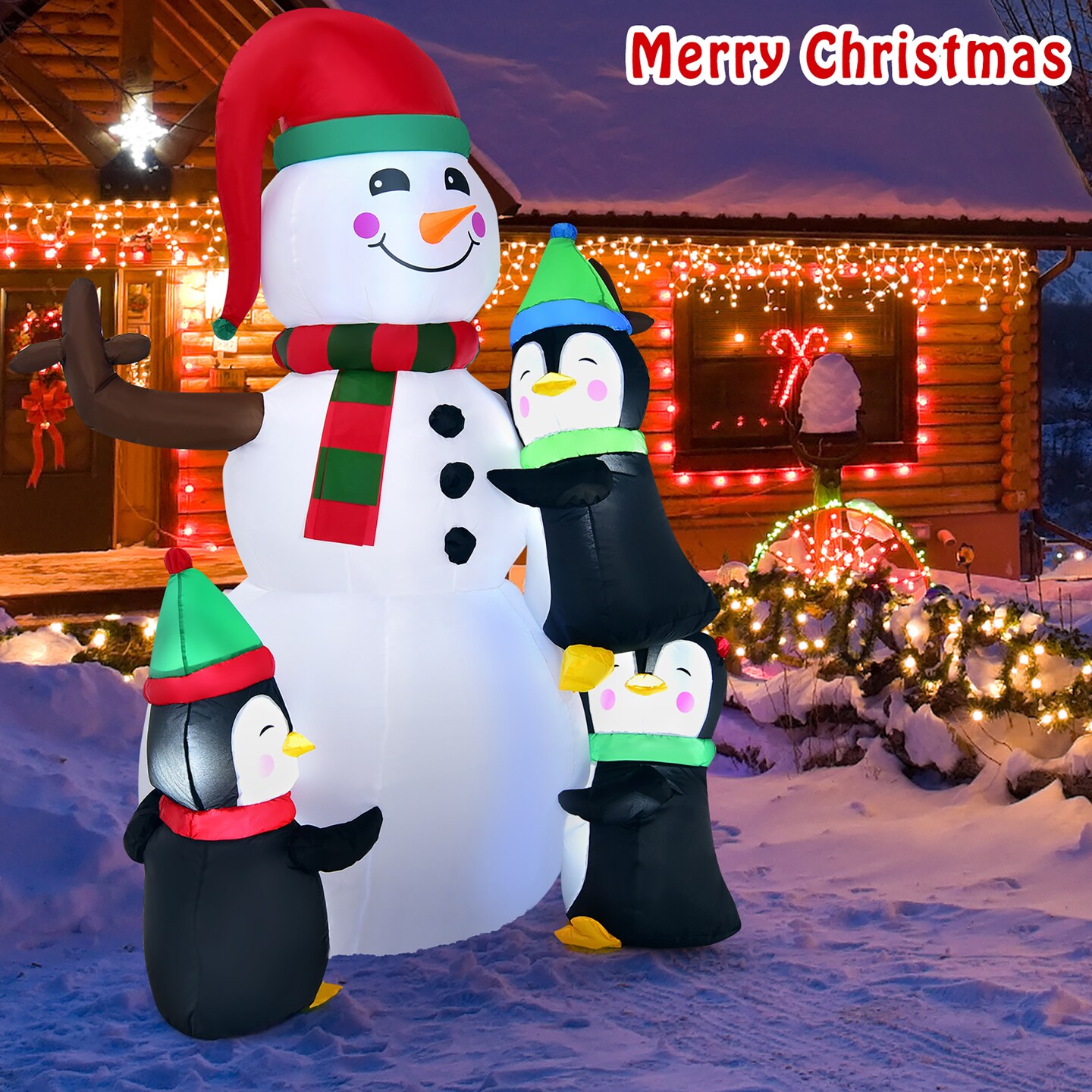6ft Christmas Inflatable Snowman with Penguins Quick Blow up Snowman