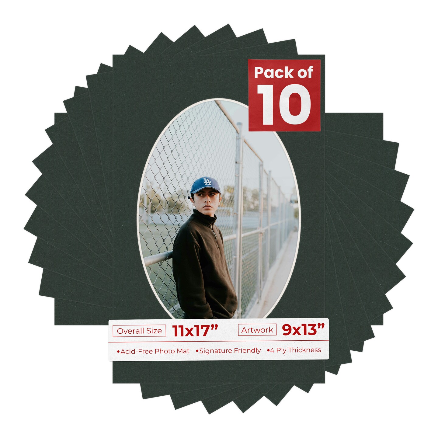 Black Mat Board for 11x17 Frames - Oval Opening for 9x13 Photos