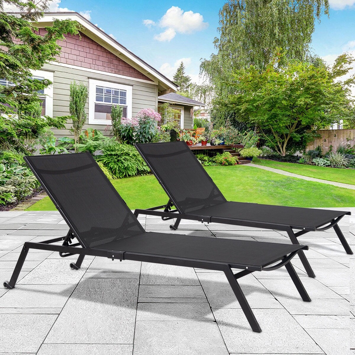 Adjustable Outdoor Patio Lounge Chaise Armless Sling Chair Folding Design
