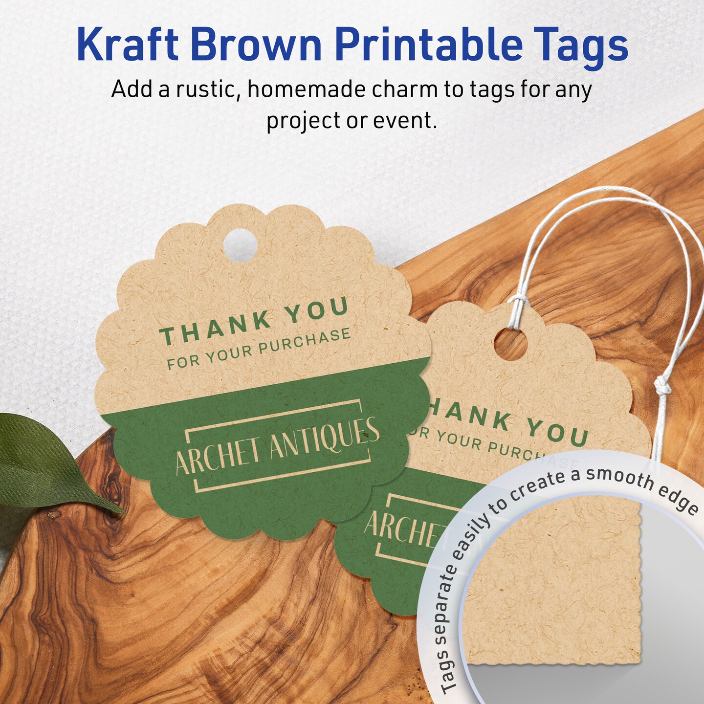 2-1/2&#x22; Diameter Round Scalloped Edge, Kraft Brown Printable Tags