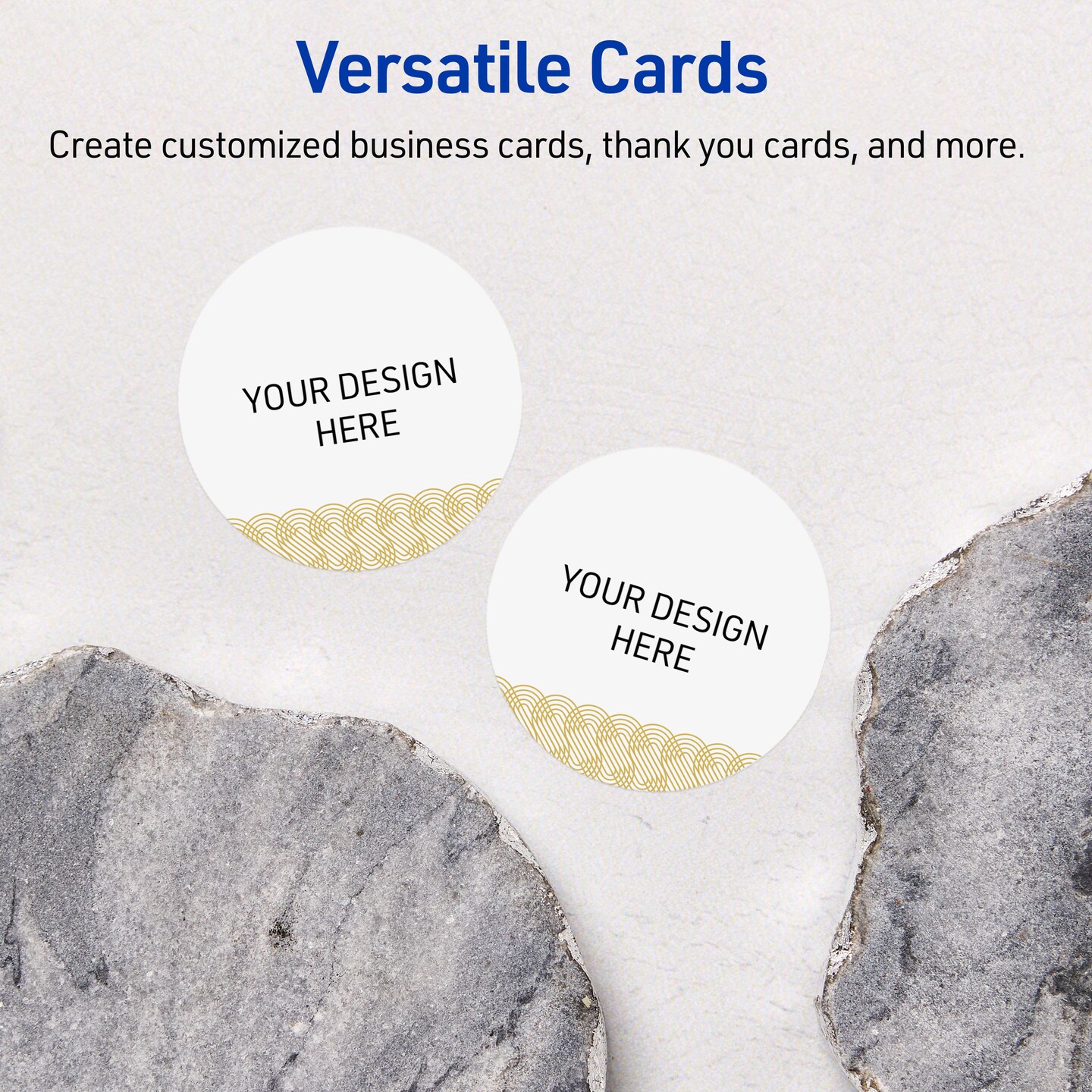 Avery Printable Round Business Cards with Sure Feed Technology, Pre-Printed Gold Lace Trim Pattern, Matte White, 2" Diameter, Laser & Inkjet Compatible, 120 Total