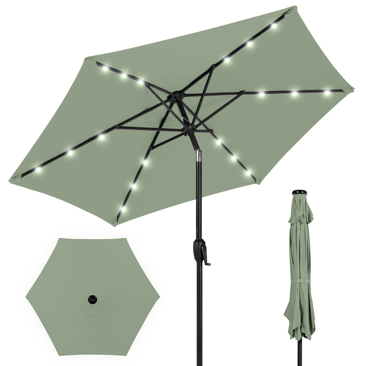 Best Choice Products 7.5ft Outdoor Solar Patio Umbrella for Deck, Pool w/ Tilt, Crank, LED Lights