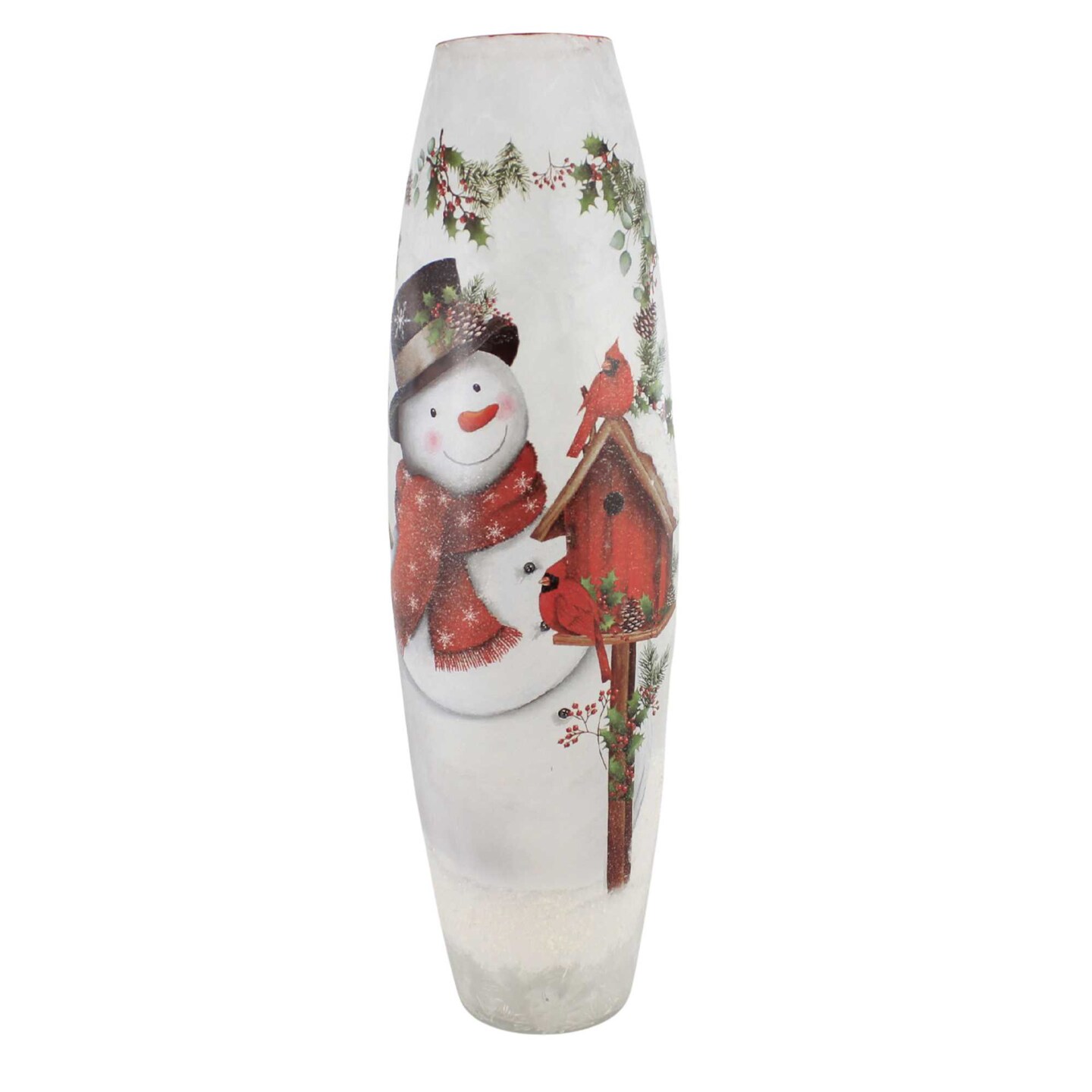 Stony Creek 23.5 Inch Happy Snowman Pre-Lit Super Colossal Vase Christmas Lighted Glass Accent , Electric Plug-In Snow Home