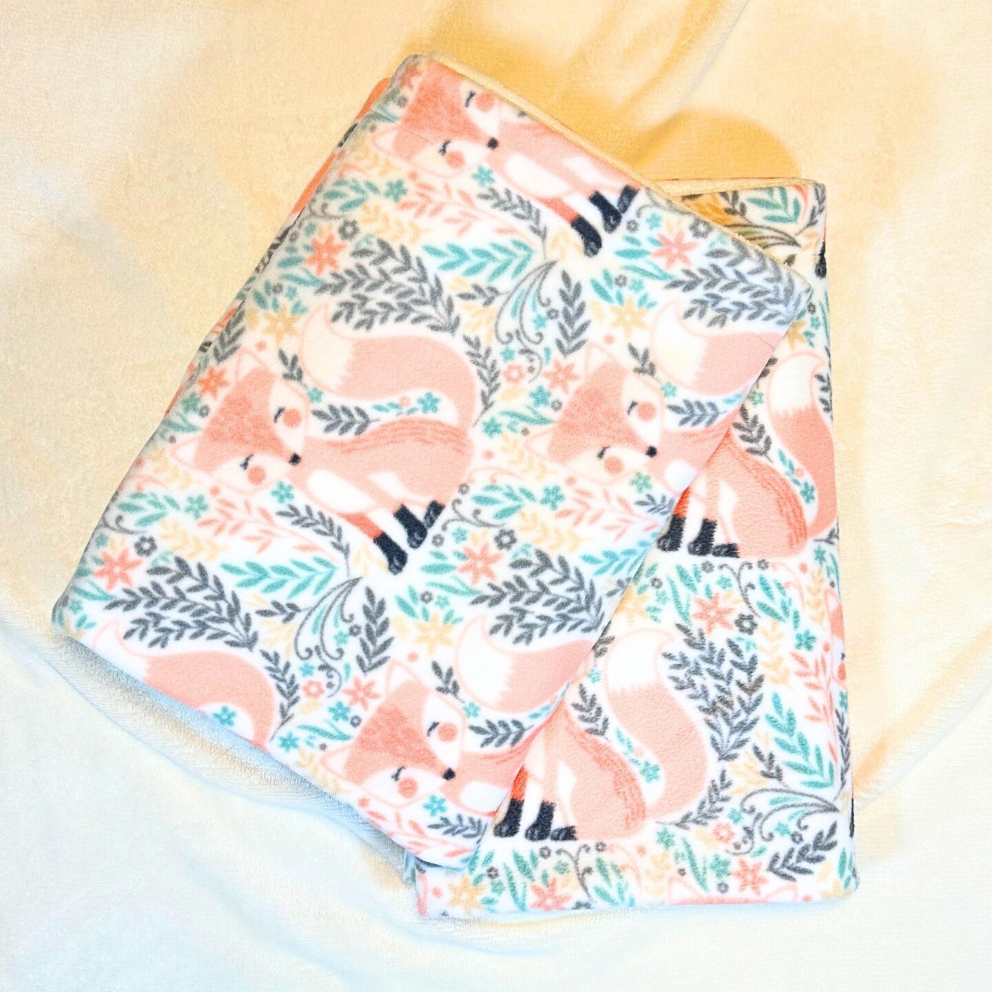 Peach Fox Fleece and Minky Handmade Baby Blanket - Soft, Luxurious Comfort for a baby shower gift- Stoller Blanket - Peachy nursery decor - image10