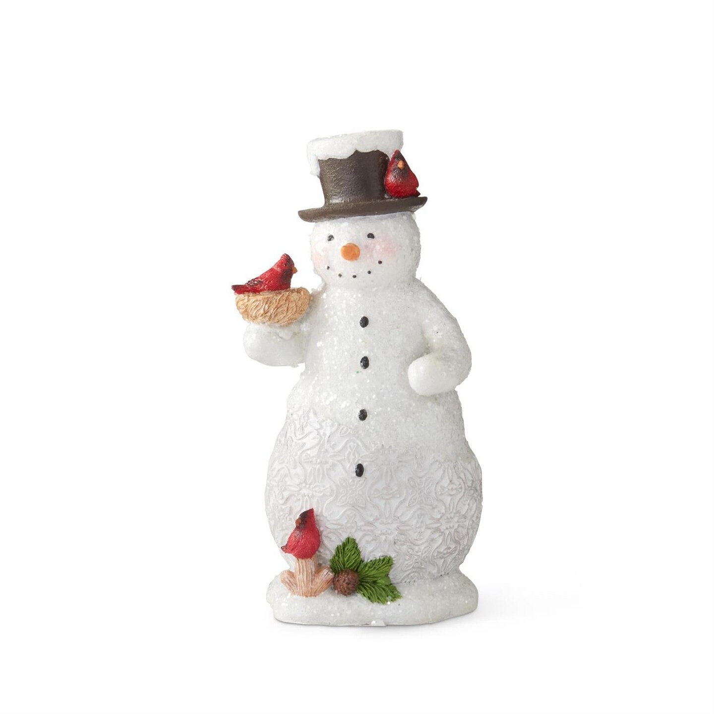 6&#x22; Glittered Snowman with Birds Ornament &#x2013; Festive Winter Holiday Figurine